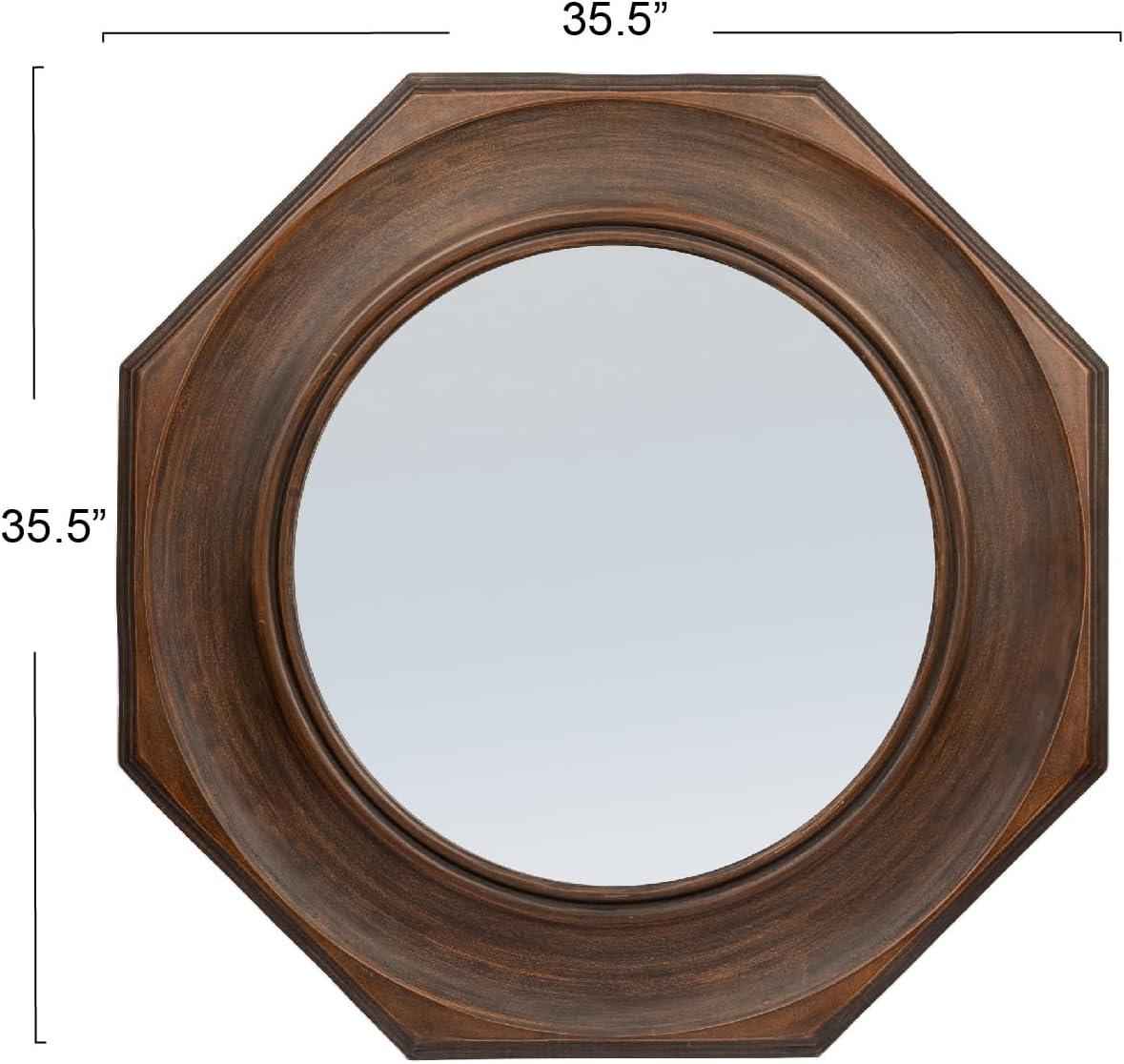 Storied Home Hexagonal Carved Wood Framed Wall Mirror