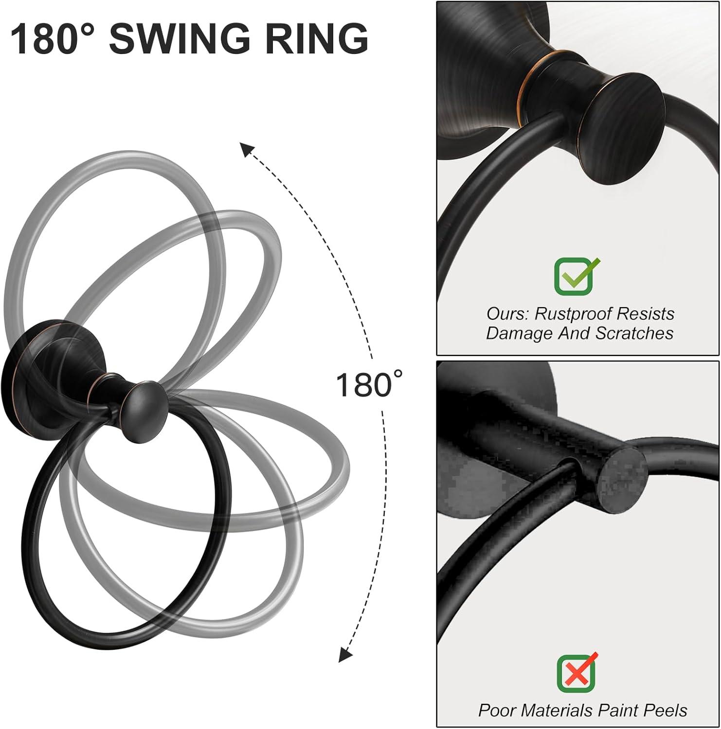 BESy Oil Rubbed Bronze Bathroom Hand Towel Ring Towel Holder, Rustproof Wall Mounted Bathroom Hardware Accessory SUS 304 Stainless Steel Towel Rack