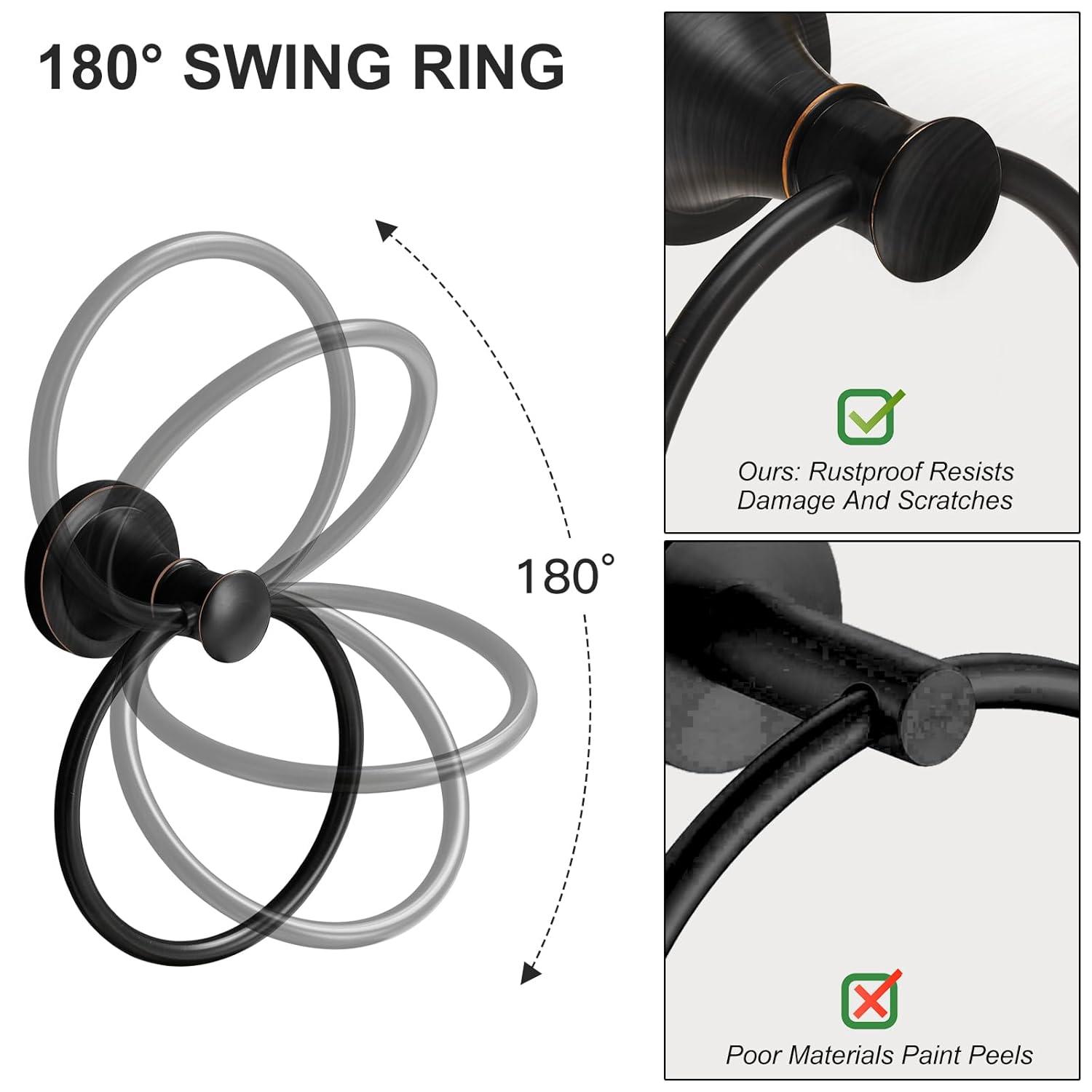 BESy Oil Rubbed Bronze Bathroom Hand Towel Ring Towel Holder, Rustproof Wall Mounted Bathroom Hardware Accessory SUS 304 Stainless Steel Towel Rack