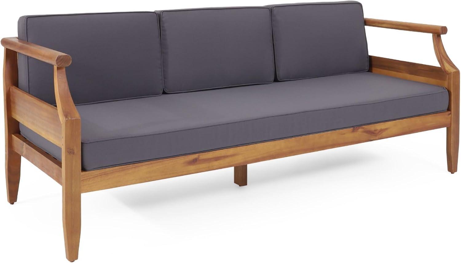 Aston Outdoor Mid-Century Modern Acacia Wood Sofa with Water-Resistant Cushions - Christopher Knight Home