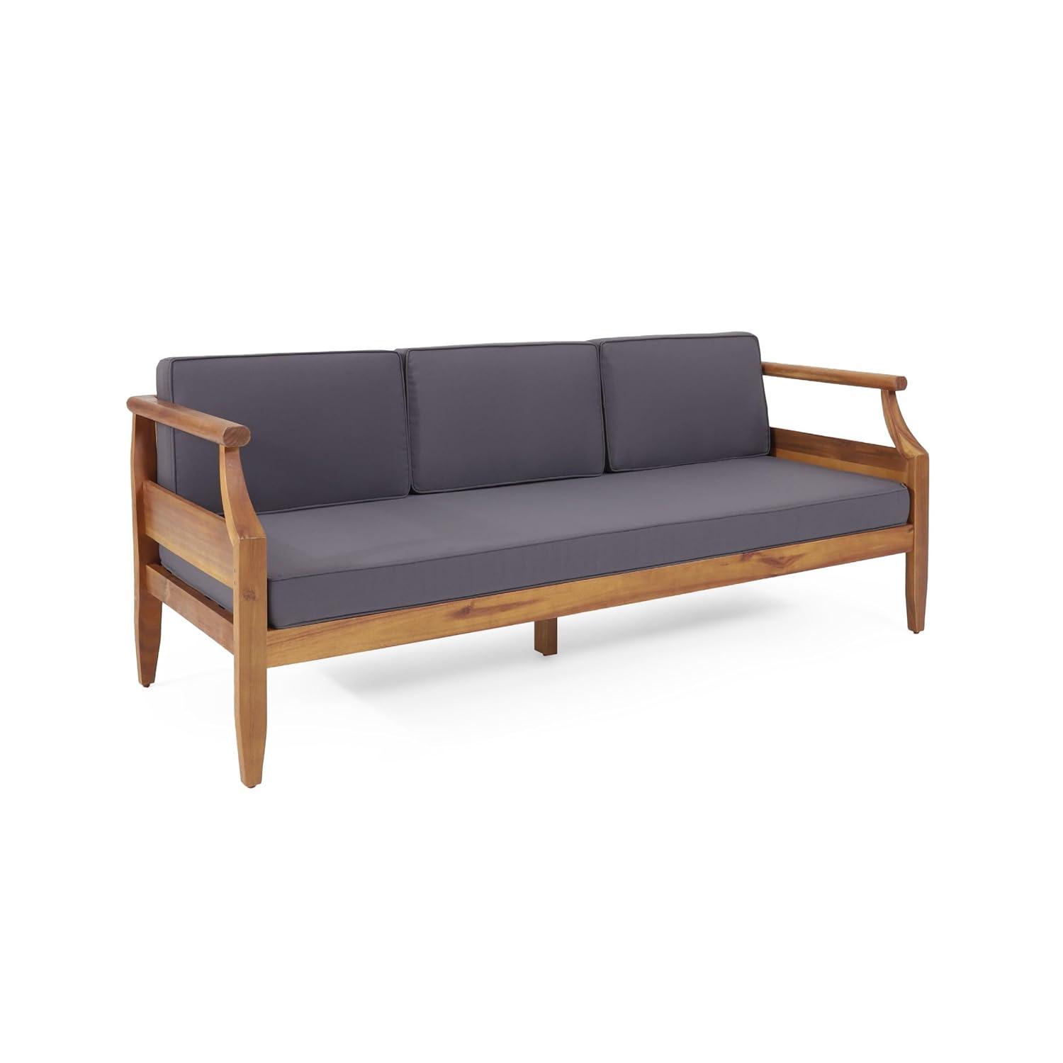 Aston Outdoor Mid-Century Modern Acacia Wood Sofa with Water-Resistant Cushions - Christopher Knight Home