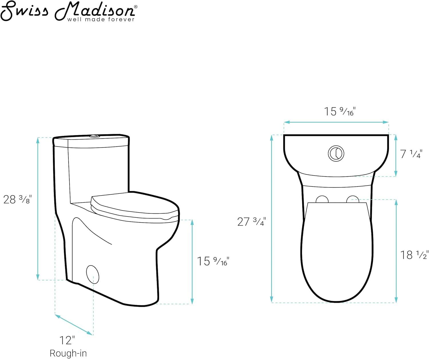 Swiss Madison Besanxcon Glossy White Elongated Standard height 12-in Rough-In 1.6 GPF Touchless Smart Compatible Slow Close Feature 1-piece Toilet