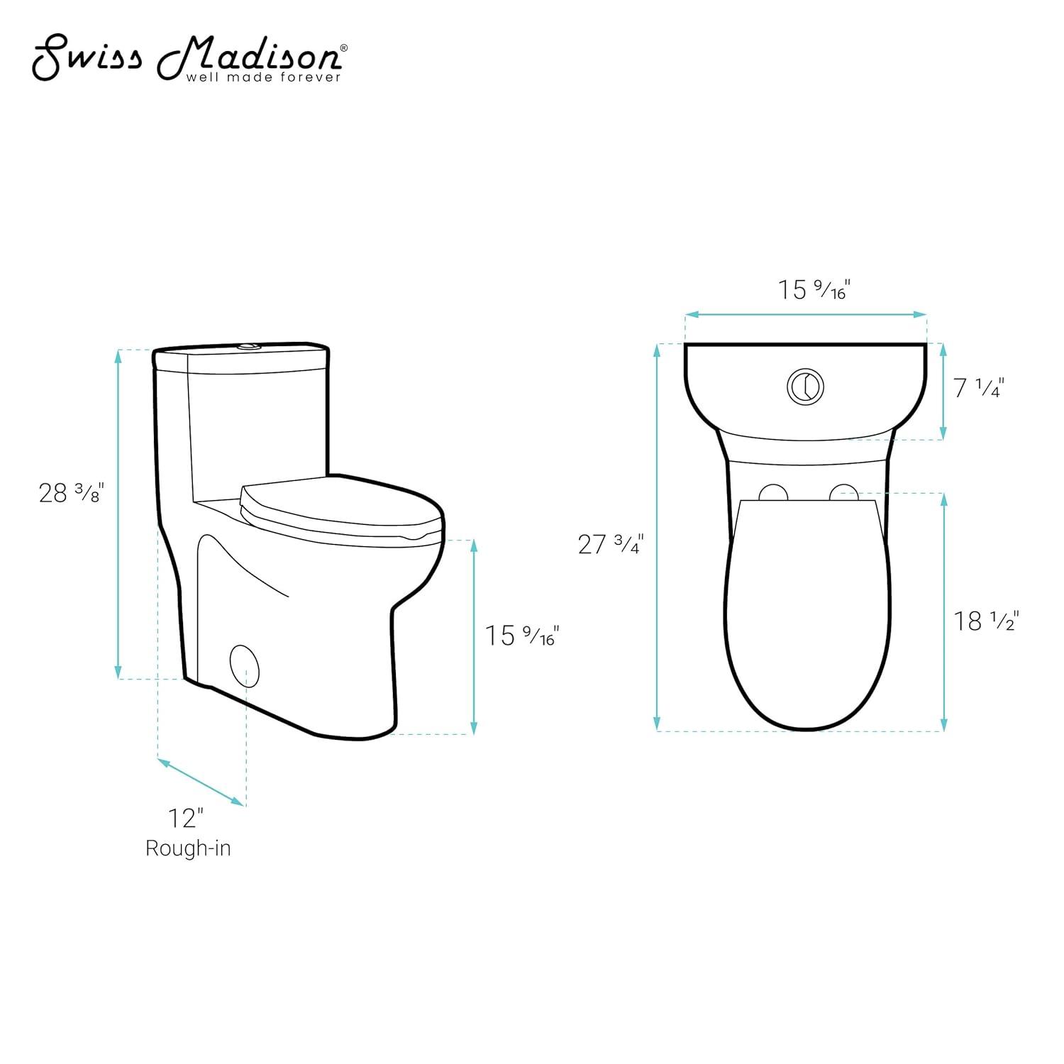 Swiss Madison Besanxcon Glossy White Elongated Standard height 12-in Rough-In 1.6 GPF Touchless Smart Compatible Slow Close Feature 1-piece Toilet