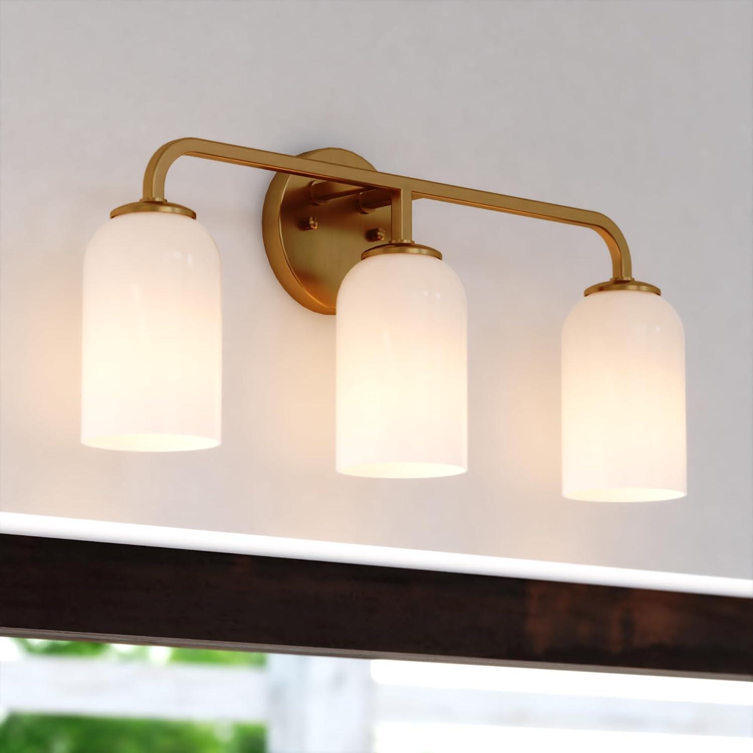 Shelby 23" Gold Brass Bathroom Vanity Light with White Glass