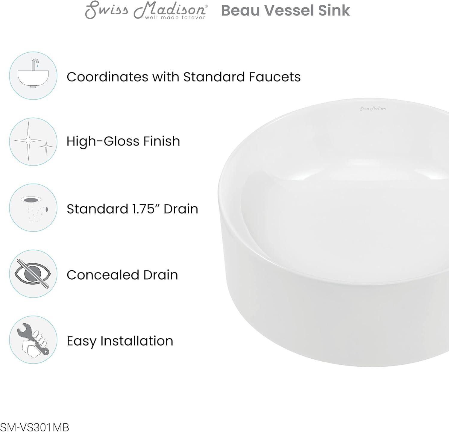 Beau 16.5'' Matte White Ceramic Round Vessel Bathroom Sink