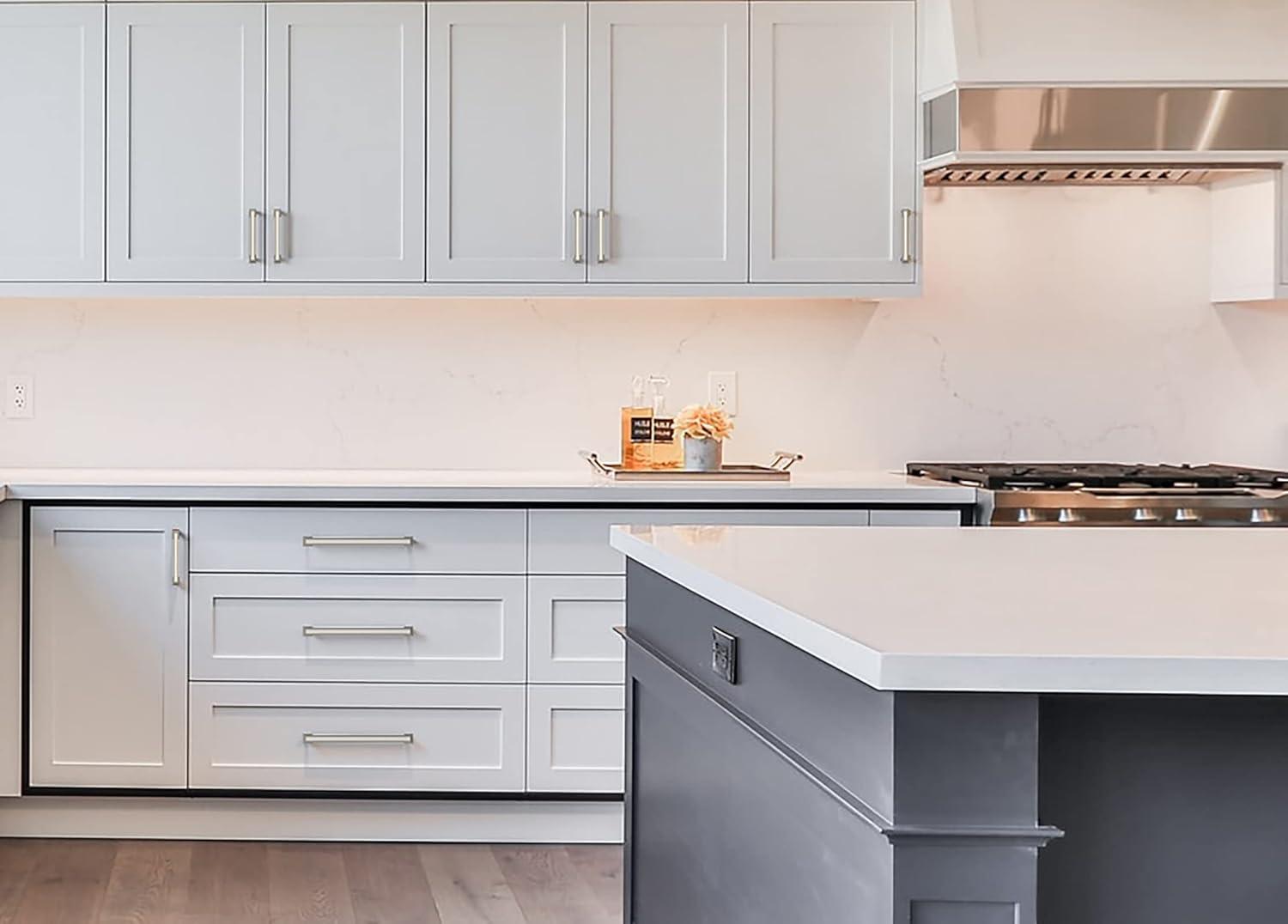 Amerdeco 10 Pack Brushed Satin Nickel Cabinet Pulls - 5 Inch(128MM) Hole Centers Kitchen Handles for Cabinets and Cupboards - ZH0060