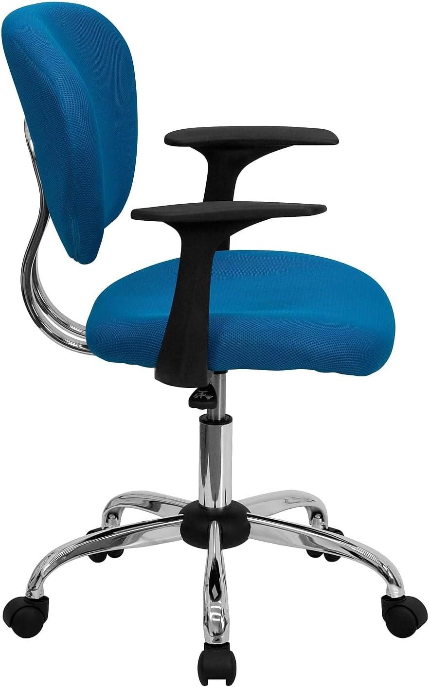 Flash Furniture Mid-Back Turquoise Mesh Padded Swivel Task Office Chair with Chrome Base and Arms