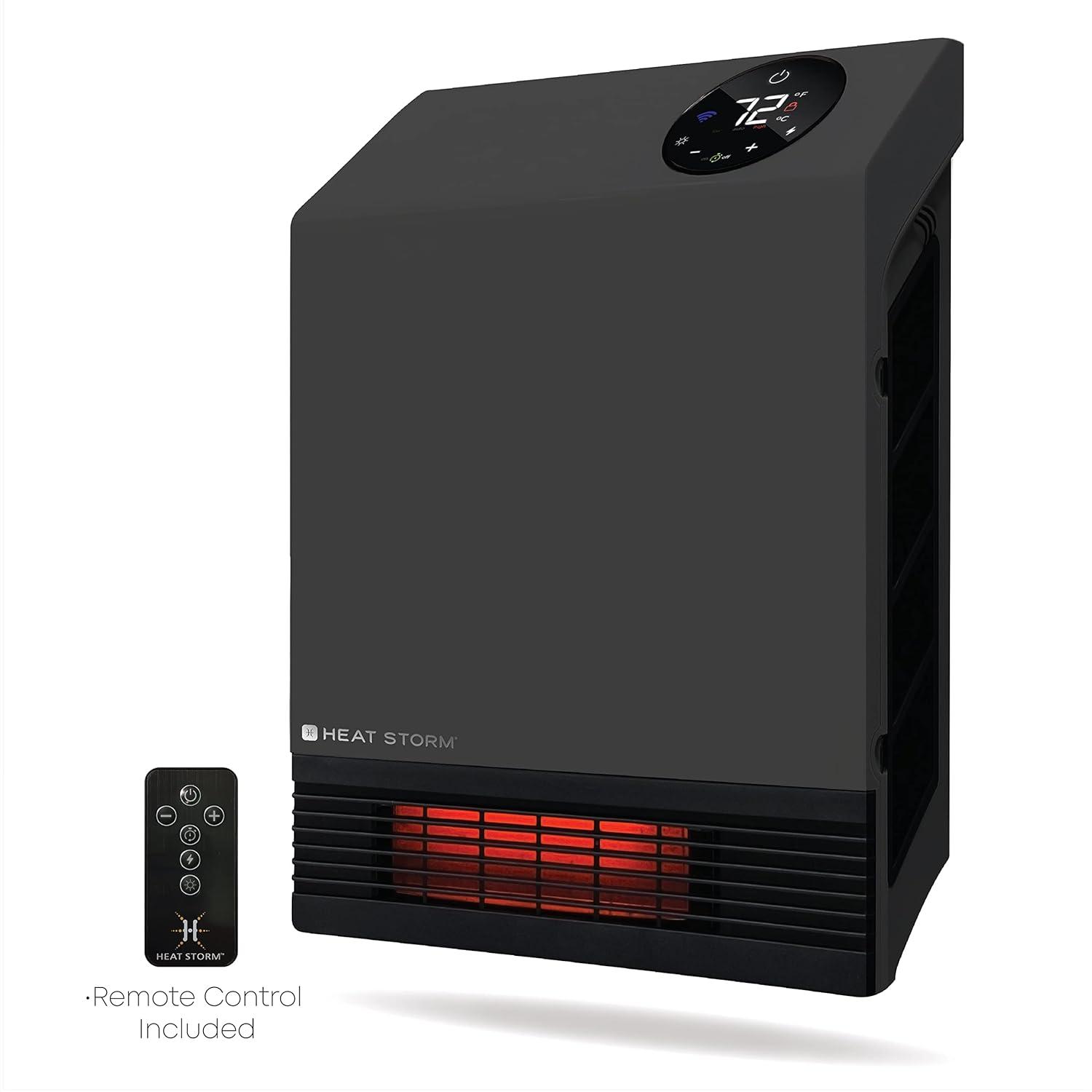 Heat Storm Heat Storm 1000 Watt 3400 BTU Electric Wall Mounted Space Heater with Adjustable Thermostat , Remote Included and with Digital Display