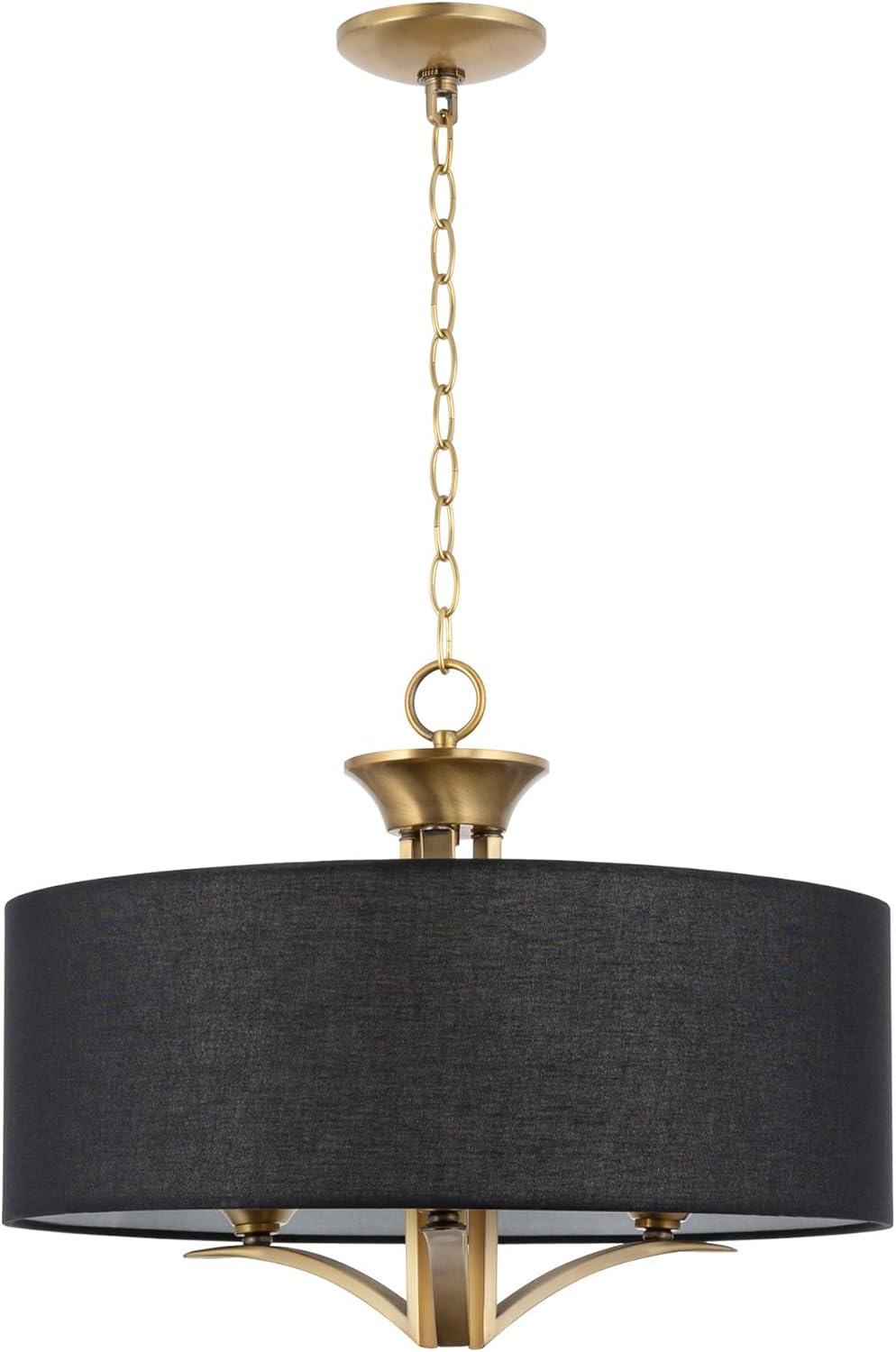 Kira Home Alondra 20" Modern 3-Light Drum Chandelier + Black Fabric Shade, Adjustable Height, Warm Brass Finish