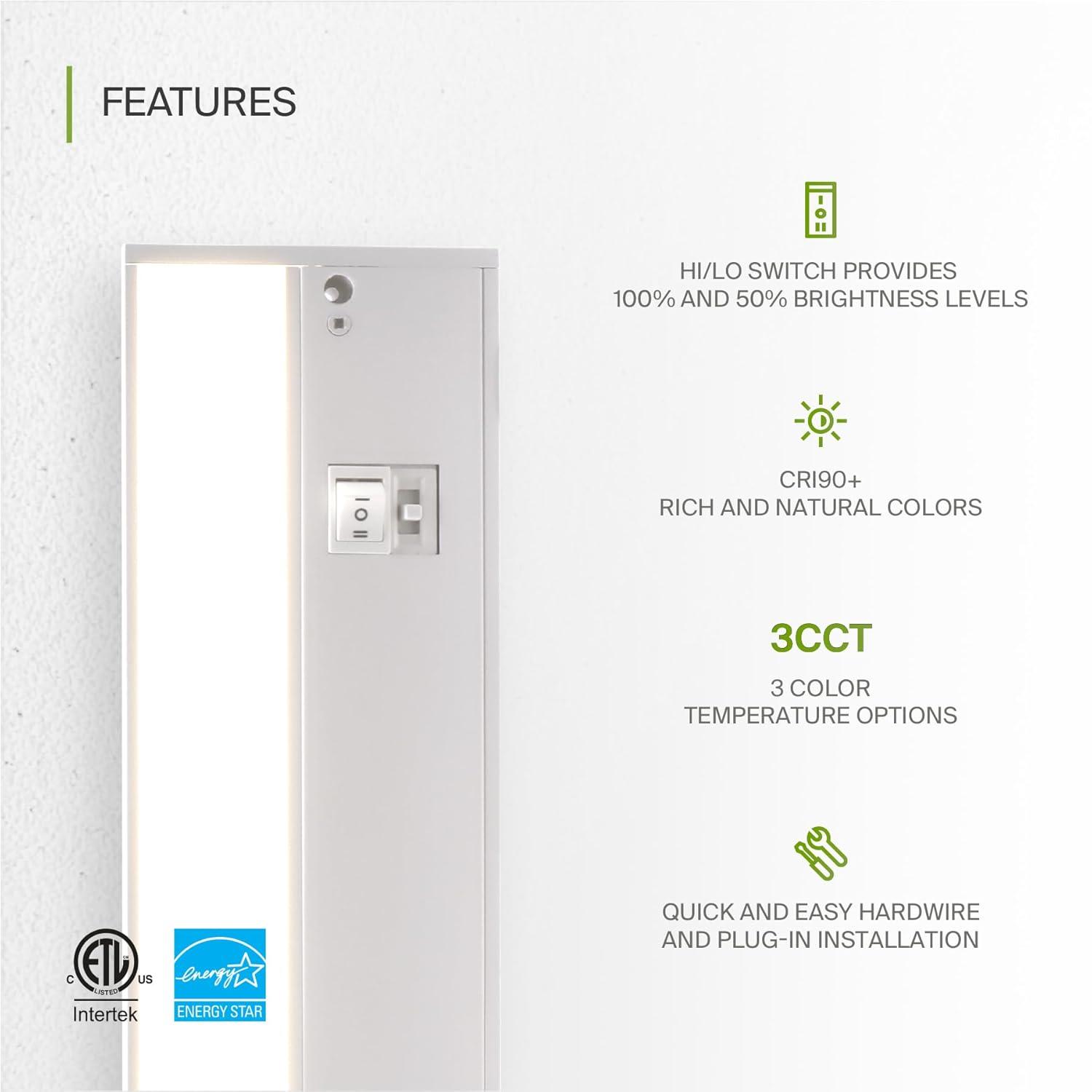 ASD LED Under Cabinet Lighting 9 Inch, Dimmable, Hardwired or Plug-in Installation, 3 Color Levels- 2700K/3000K/4000K, Linkable Kitchen Under Counter Lighting, ETL & Energy Star, White Finish