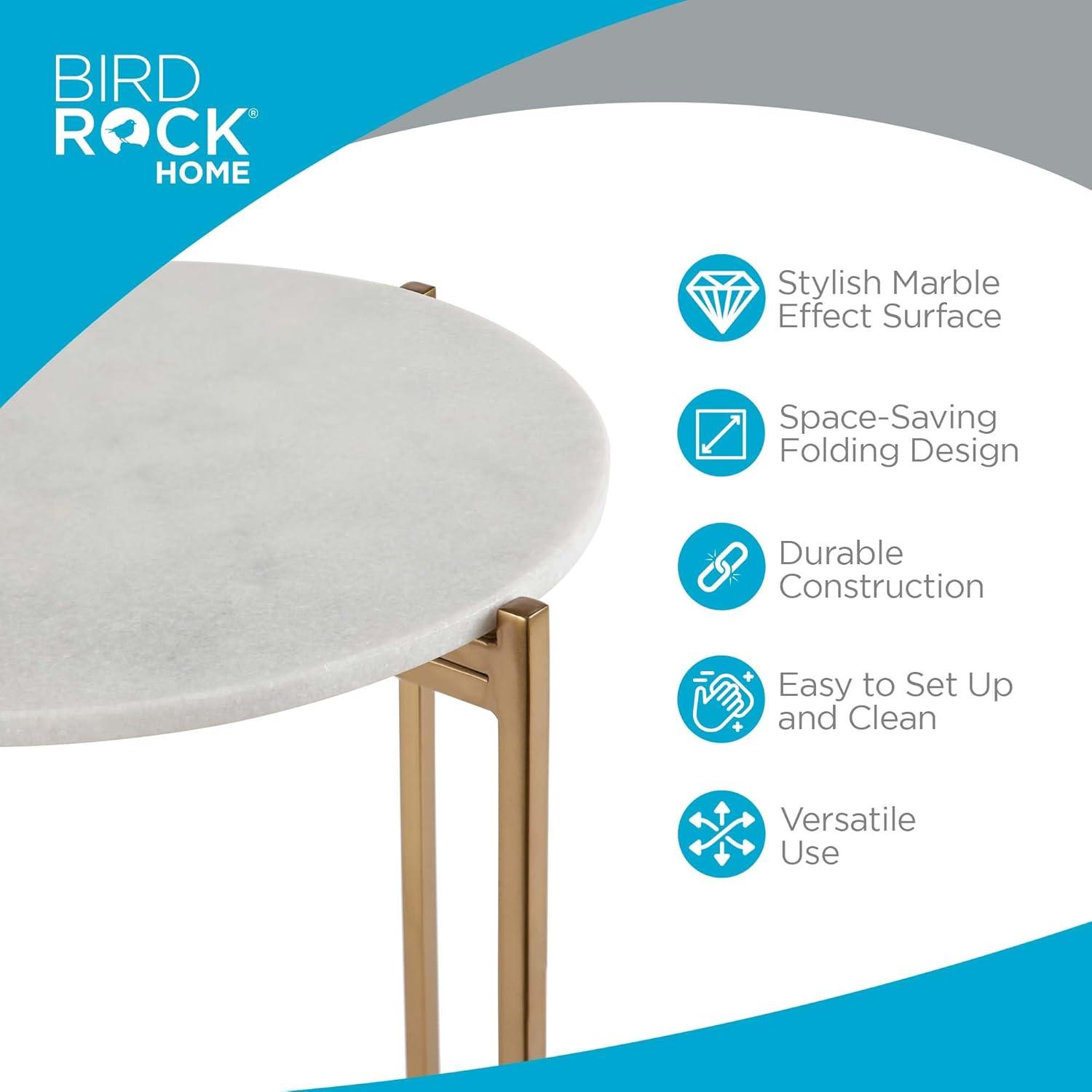 BIRDROCK HOME Folding Side Table with Marble Top - Gold Legs