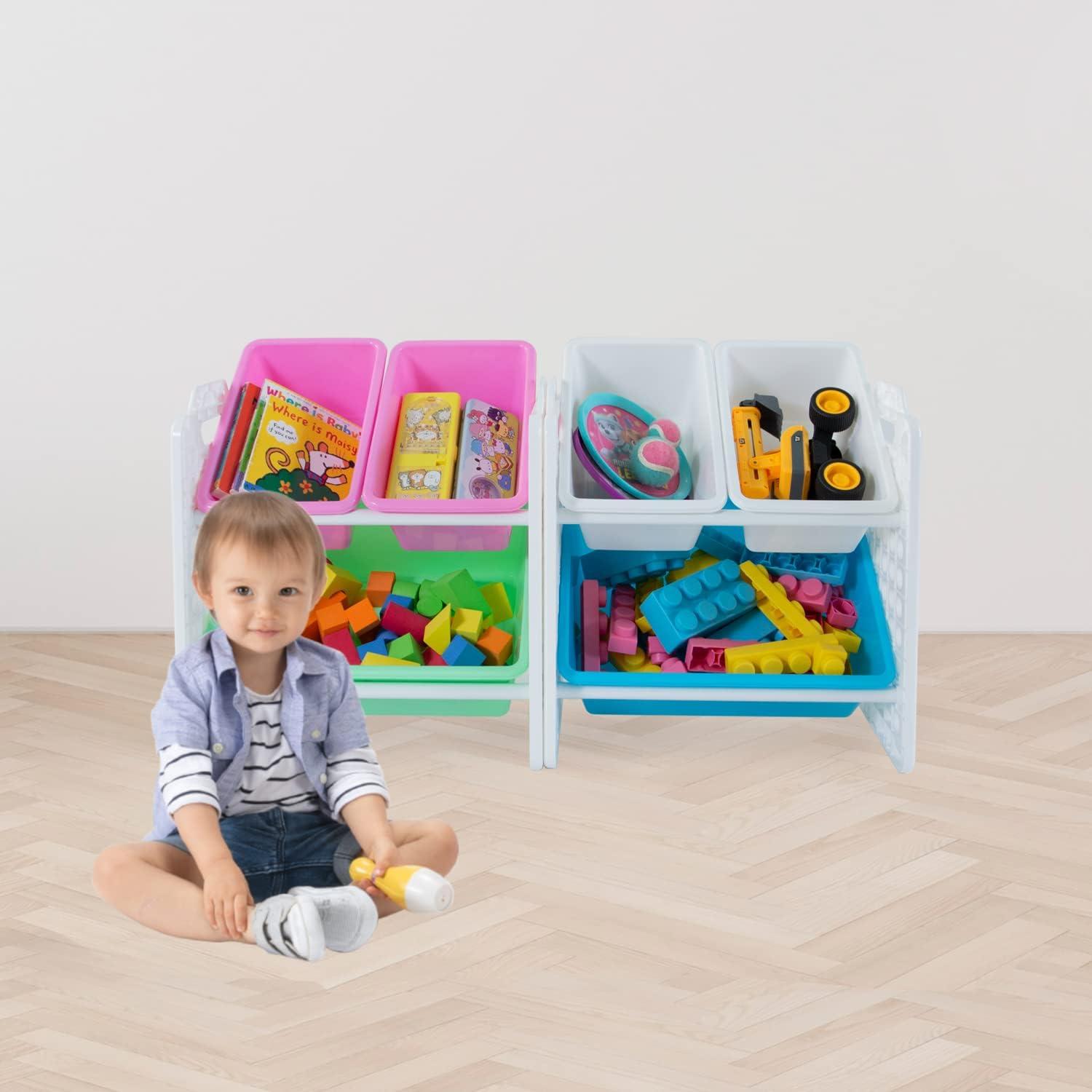 UNiPLAY Toy Organizer With 6 Removable Storage Bins and Block Play Panel, Multi-Size Bin Organizer