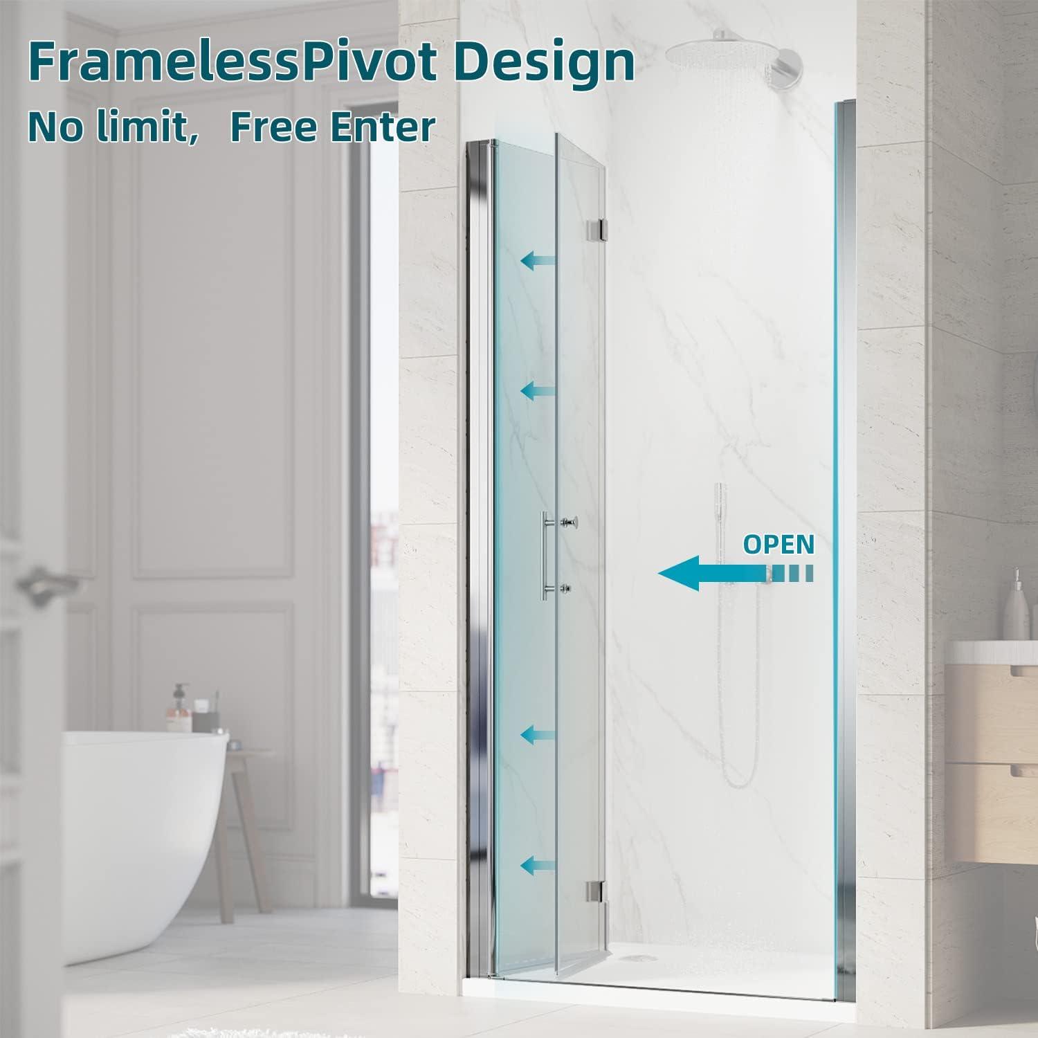 Sarlai 30 - 31 3/8" W x 72" H BiFold Frameless Glass Shower Door with Clear Tempered Glass S-SD3072BF-CH
