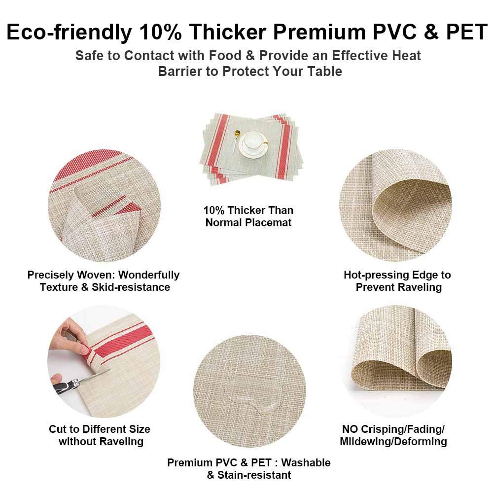 GIVERARE Placemats Set of 6, Heat-Resistant Woven Vinyl Place Mat, Non-Slip Washable PVC Table Mats, Easy to Clean Premium Plastic Place at for Dining Table, Kitchen Table (Smoky Gray)