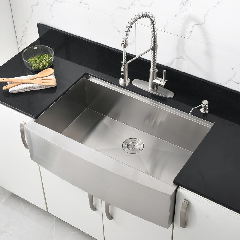 33-Inch Brushed Stainless Steel Farmhouse Drop-In Sink with Accessories