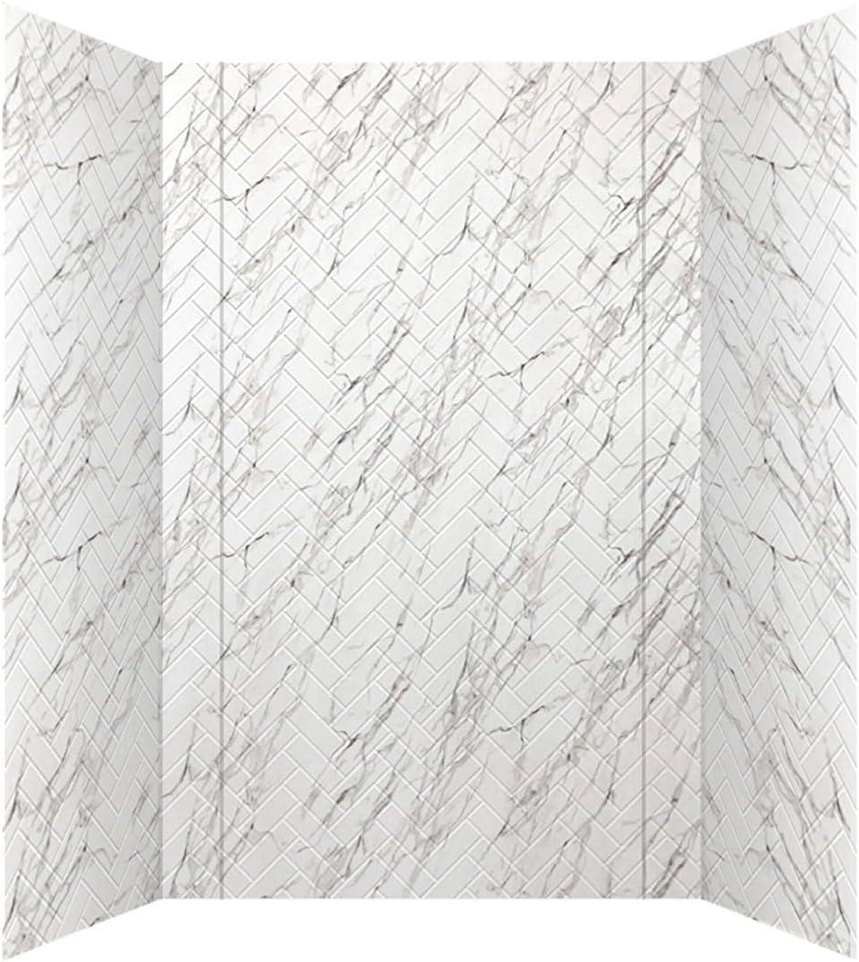 Herringbone Tile - Mirroflex - Tub and Shower Wall Panel - Marble