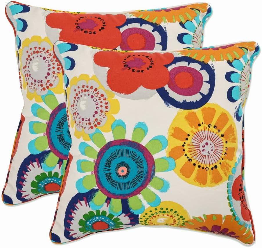 Bright Multicolor Floral Square Outdoor Throw Pillow Set