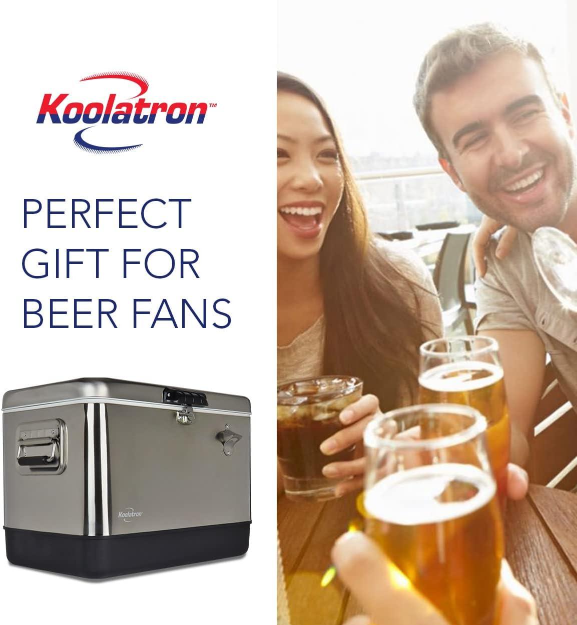 Koolatron Stainless Steel Ice Chest Beverage Cooler with Bottle Opener 51 L / 54 Quart 85 Can Capacity for Camping, Beach, RV, BBQs, Tailgating, Fishing