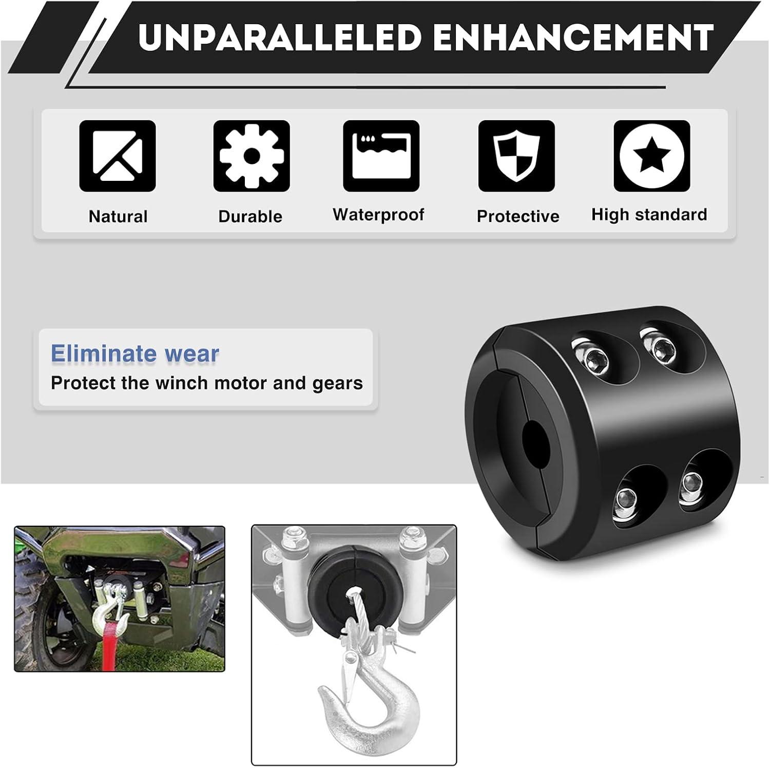 ATV UTV Winch Stopper Rubber Heavy Duty Cable Line Saver Waterproof Synthetic Rope Hook Allen Wrench Protect Hawse and Fairleads Quick Installation