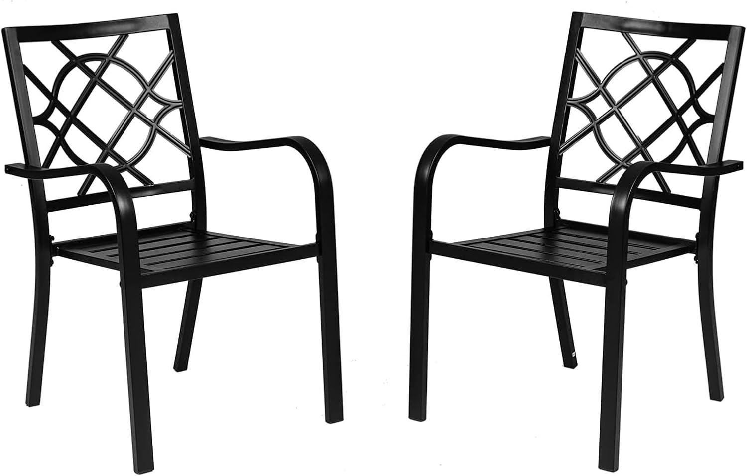 Iwicker Patio Outdoor Dining Chairs Set of 2 Steel Metal Stackable Dining Chairs with Armrest, Black