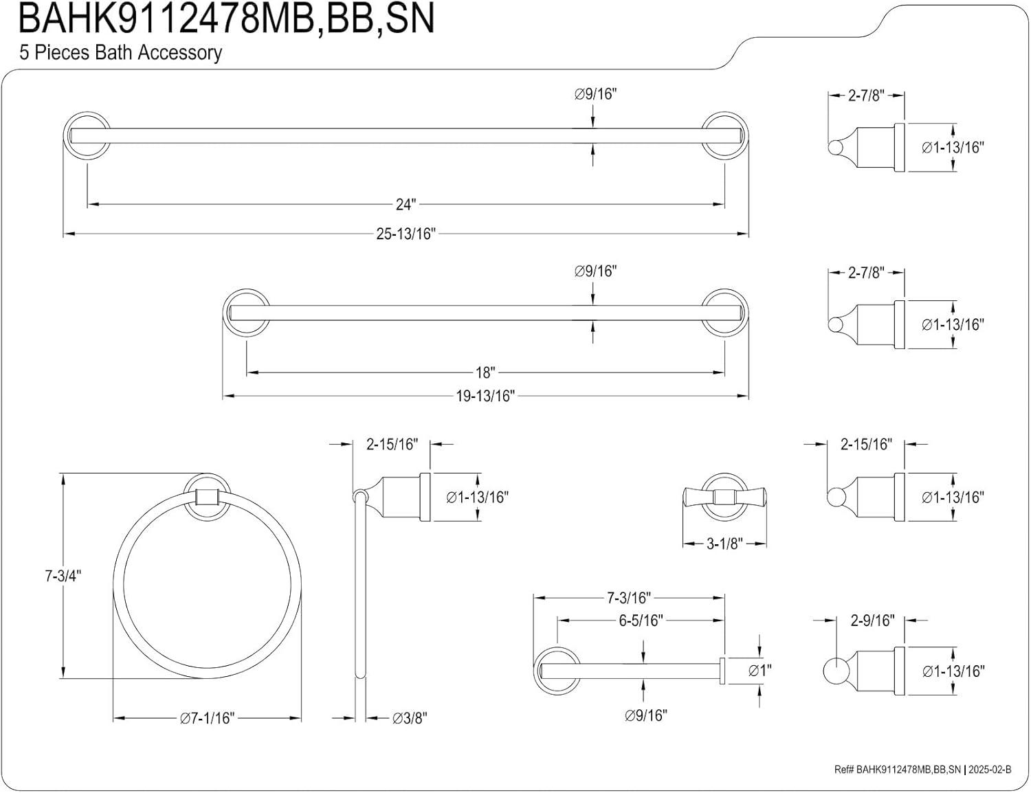 Kingston Brass BAHK9112478SN Kingston Brass Mathsson 5-Piece Bathroom Hardware Set