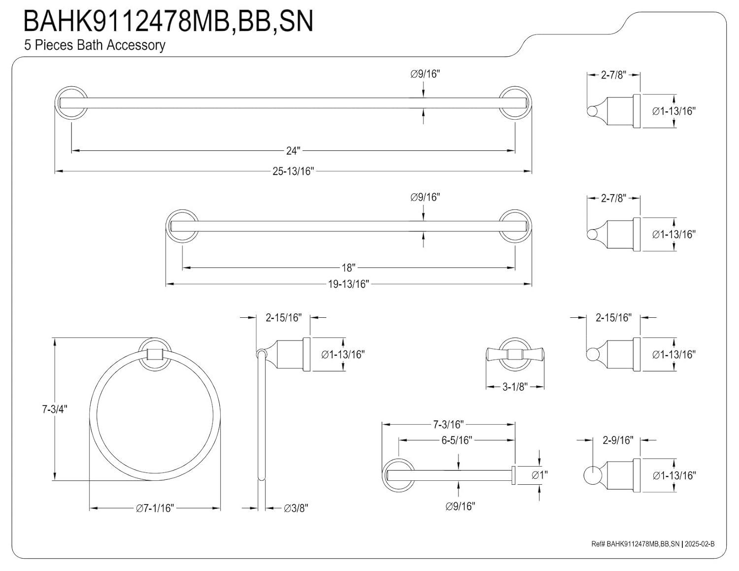 Kingston Brass BAHK9112478SN Kingston Brass Mathsson 5-Piece Bathroom Hardware Set