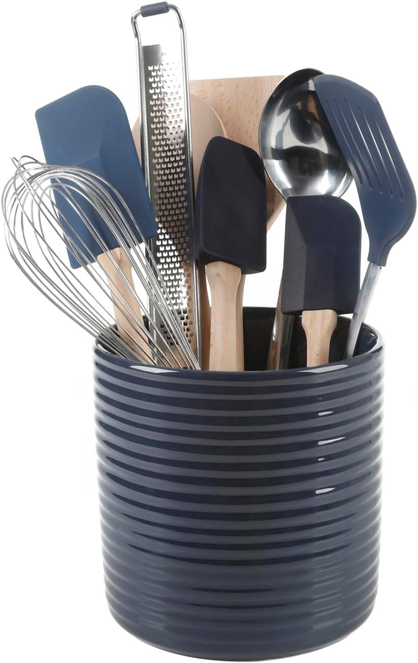 Navy Blue 10-Piece Kitchen Tool Set with Ceramic Crock