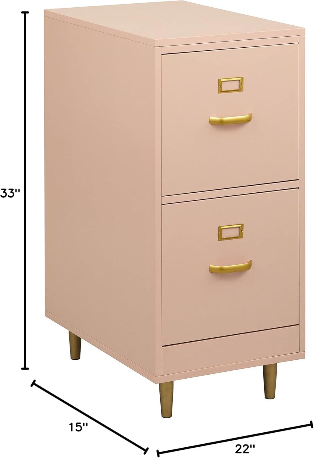 Buylateral 2 Drawer Dixie Filing Cabinet Blush Pink: Modern Vertical Storage, MDF Construction, 33"H x 15"W