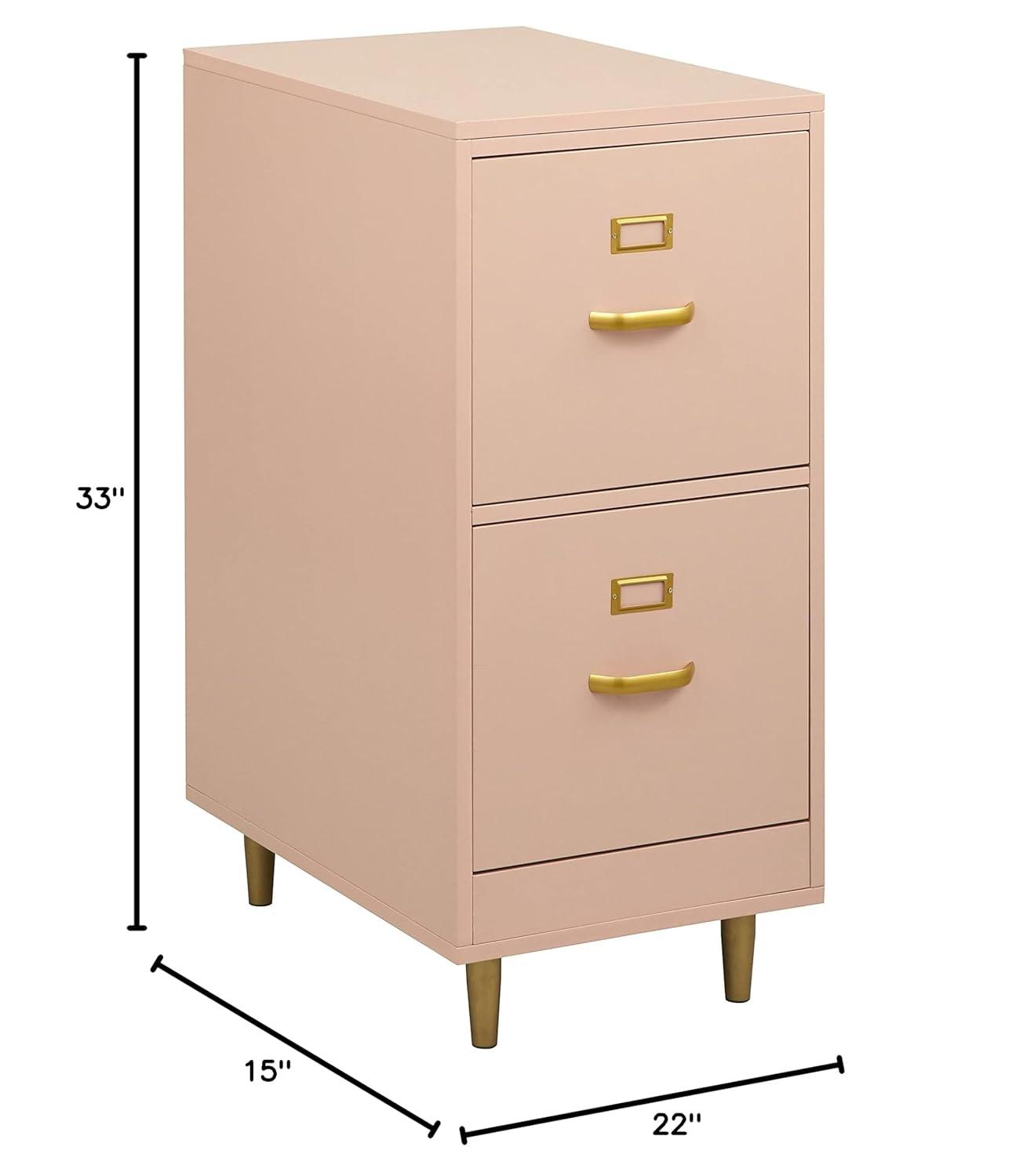 Buylateral 2 Drawer Dixie Filing Cabinet Blush Pink: Modern Vertical Storage, MDF Construction, 33"H x 15"W