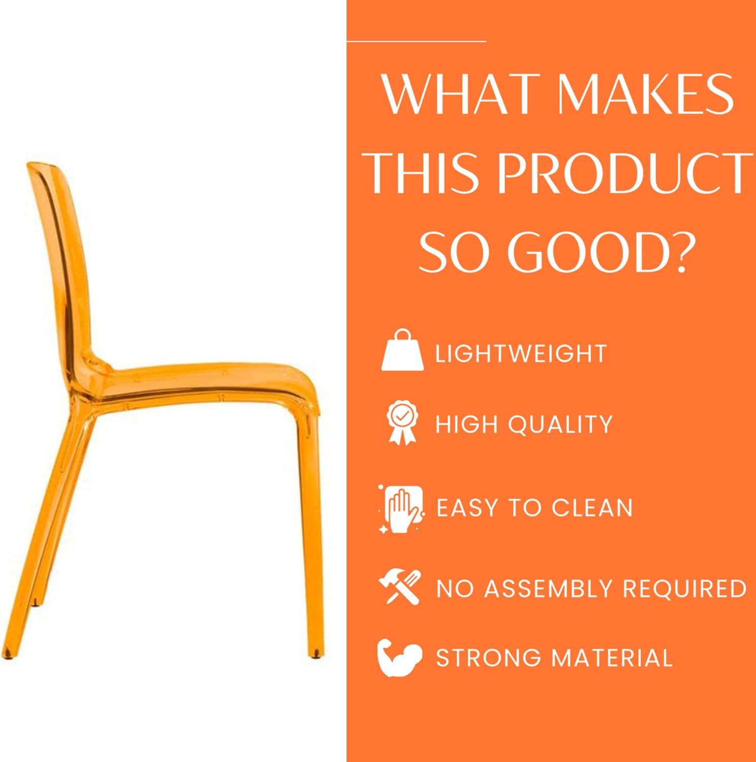 LeisureMod Murray Waterfall Edge Design Acrylic Dining Chair in Transparent Orange