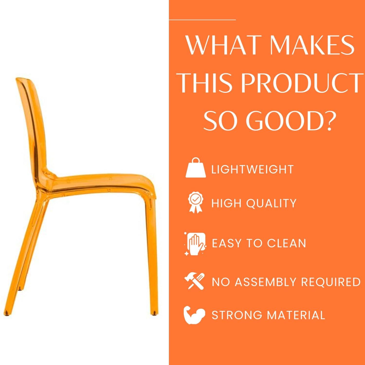 LeisureMod Murray Waterfall Edge Design Acrylic Dining Chair in Transparent Orange