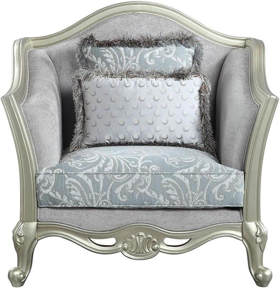 ACME Qunsia Chair with 2 Pillows in Light Gray Fabric and Champagne