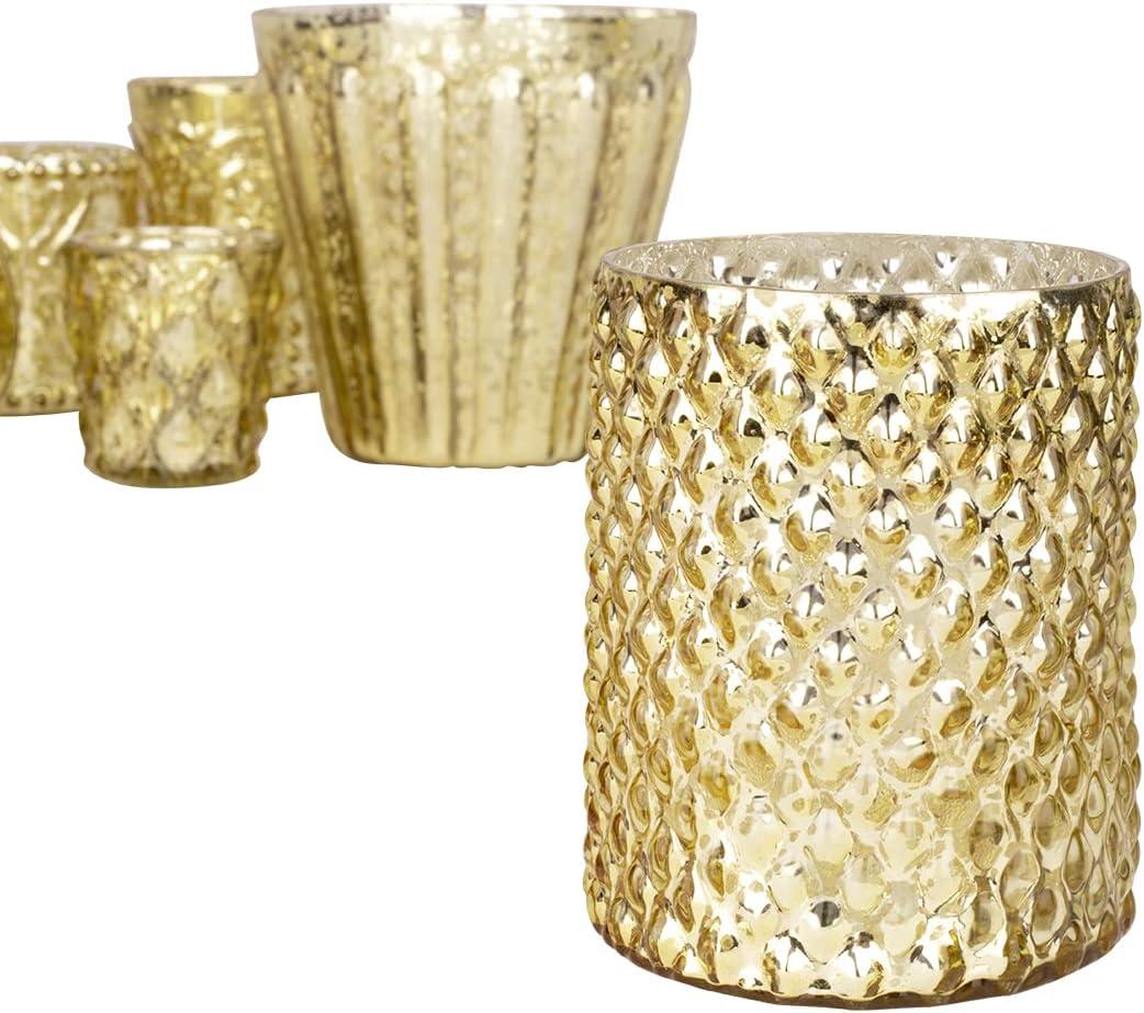Koyal Wholesale Glass Gold Mismatched Votive Candle Holder Mega Set of 12 for Wedding & Home Decor