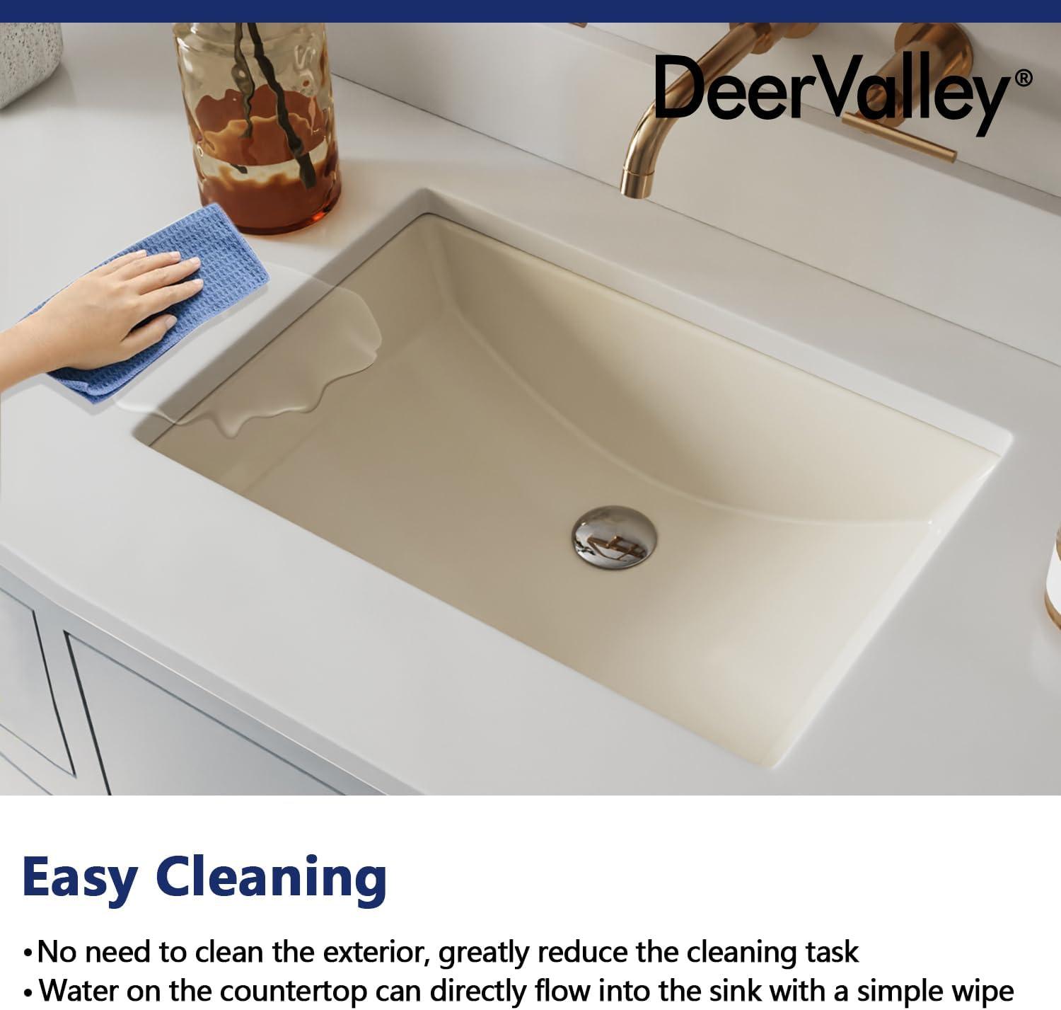 DeerValley Ally 21" x 15'' Undermount Bathroom Sink, Rectangular Bathroom Sink with Overflow