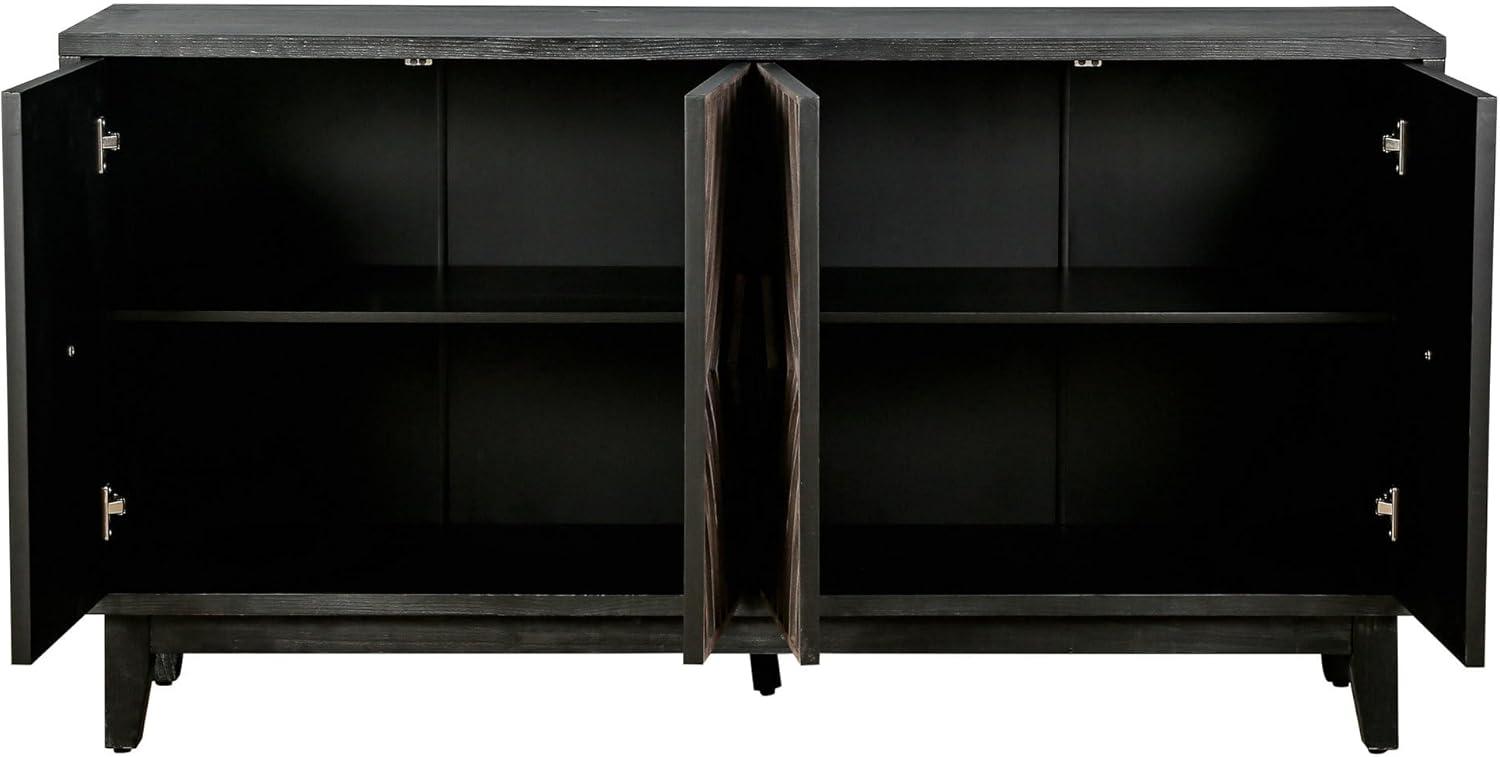 60" Mid Century Sideboard Buffet Kitchen Storage Cabinet, with 4 Convex pattern diamond Doors and 2 Shelves Accent, for Entrance, Hall, Antique Brown
