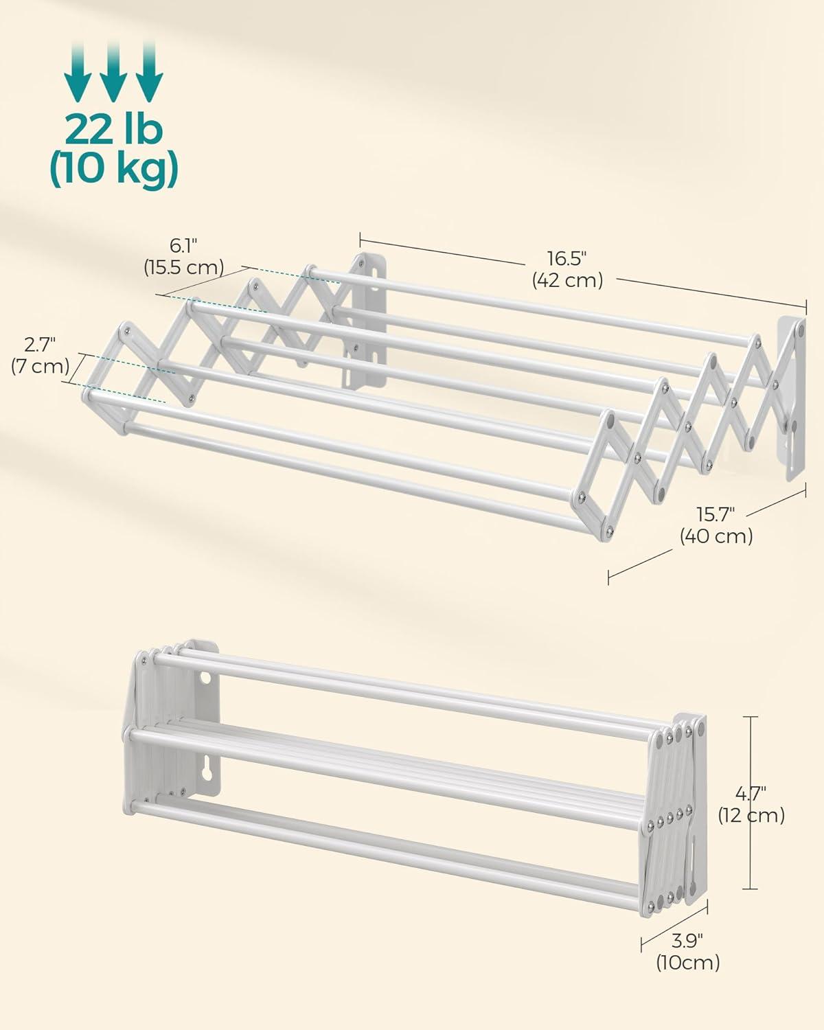 Expandable Wall-Mounted White Steel Drying Rack