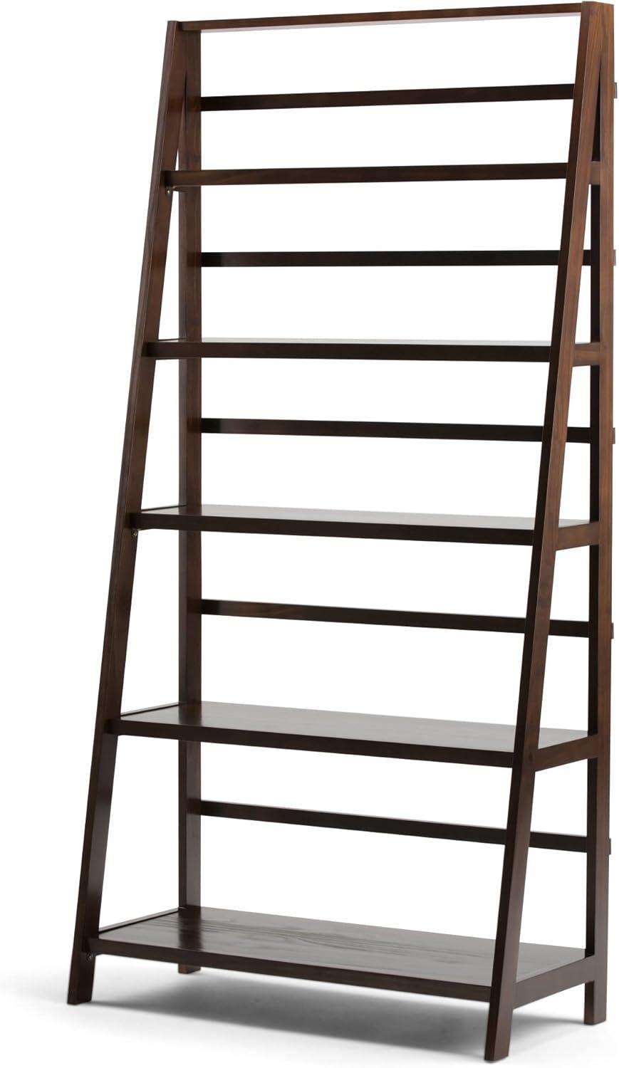 Brunette Brown Solid Wood 5-Shelf Ladder Bookcase