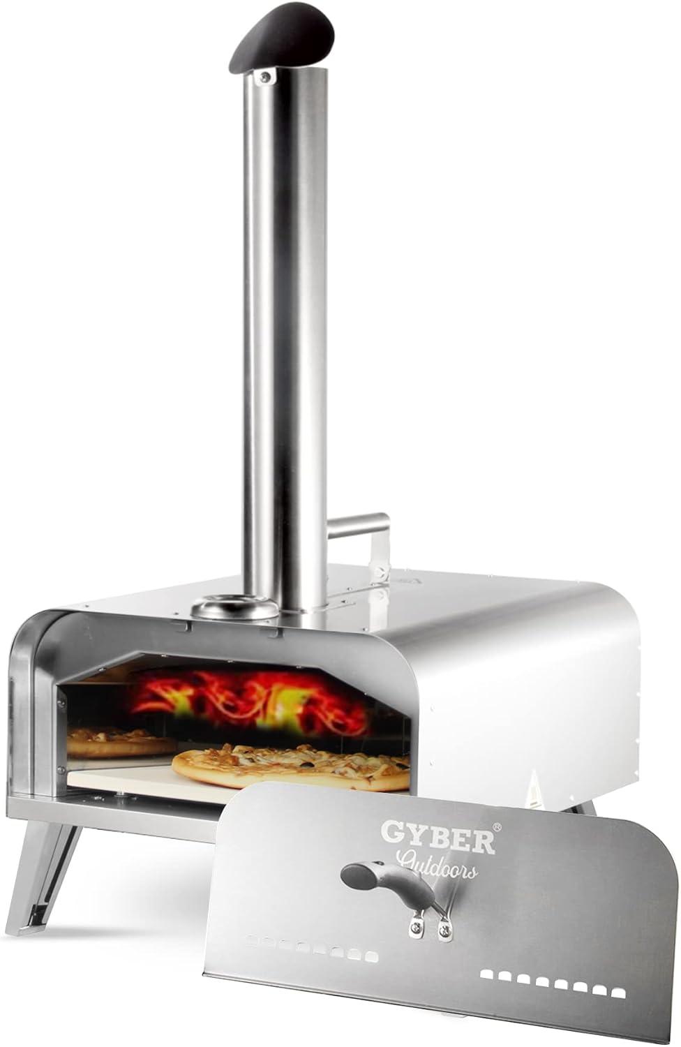 GYBER Fremont Outdoor Pizza Oven Portable 13" Stainless Steel Backyard Grill Wood Pellet and Charcoal Fired Pizza Maker for Outdoor Cooking with Pizza Stone, Built-in Thermometer, Pizza Peel