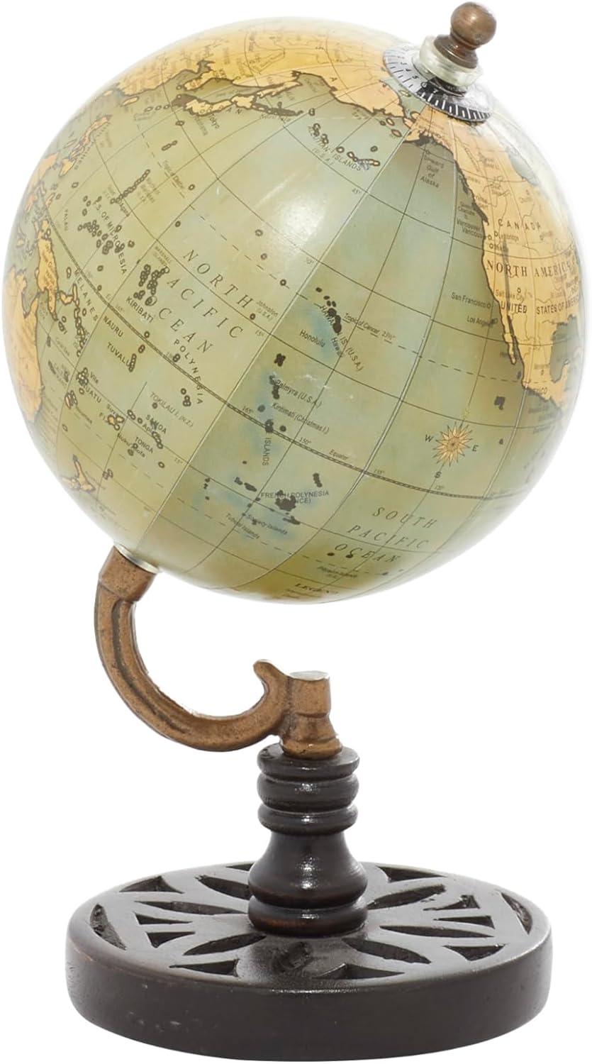 Mango Wood Classic Globe with Green Abstract Detail, 5" x 9"