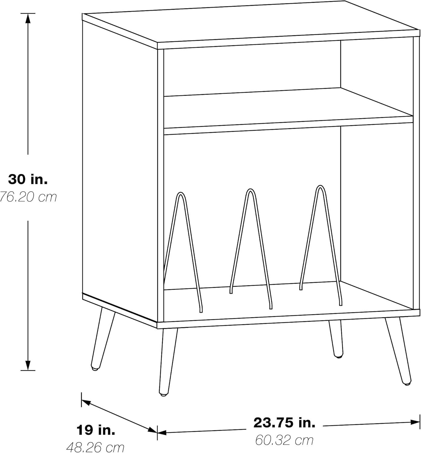 OSP Home Furnishings Retro Record Player Stand Console with Album Storage, Majestic Walnut Finish