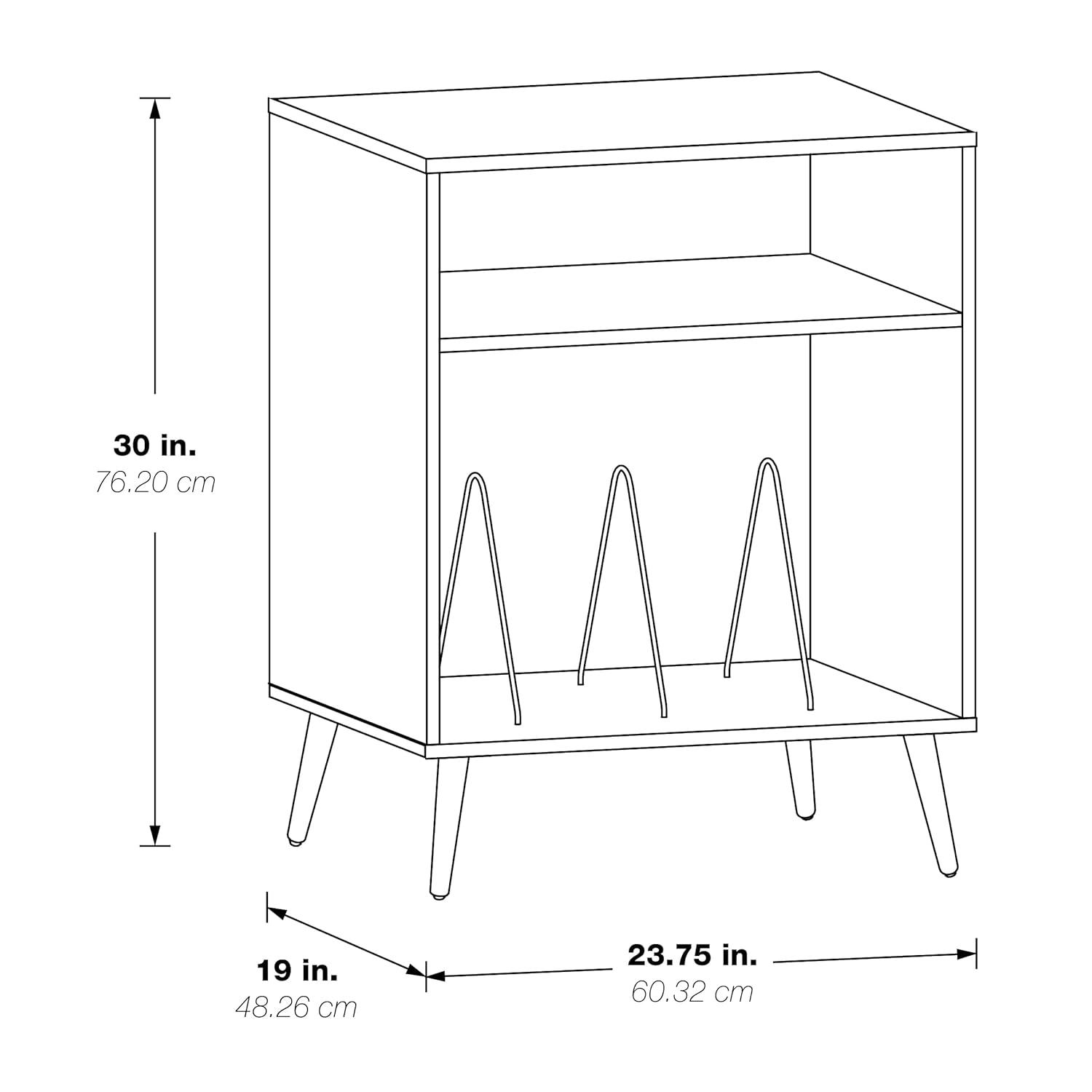 OSP Home Furnishings Retro Record Player Stand Console with Album Storage, Majestic Walnut Finish