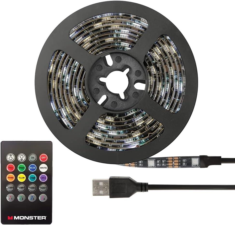 Monster 12ft Multi-Color Sound Reactive LED Light Strip with Remote Control, Indoor