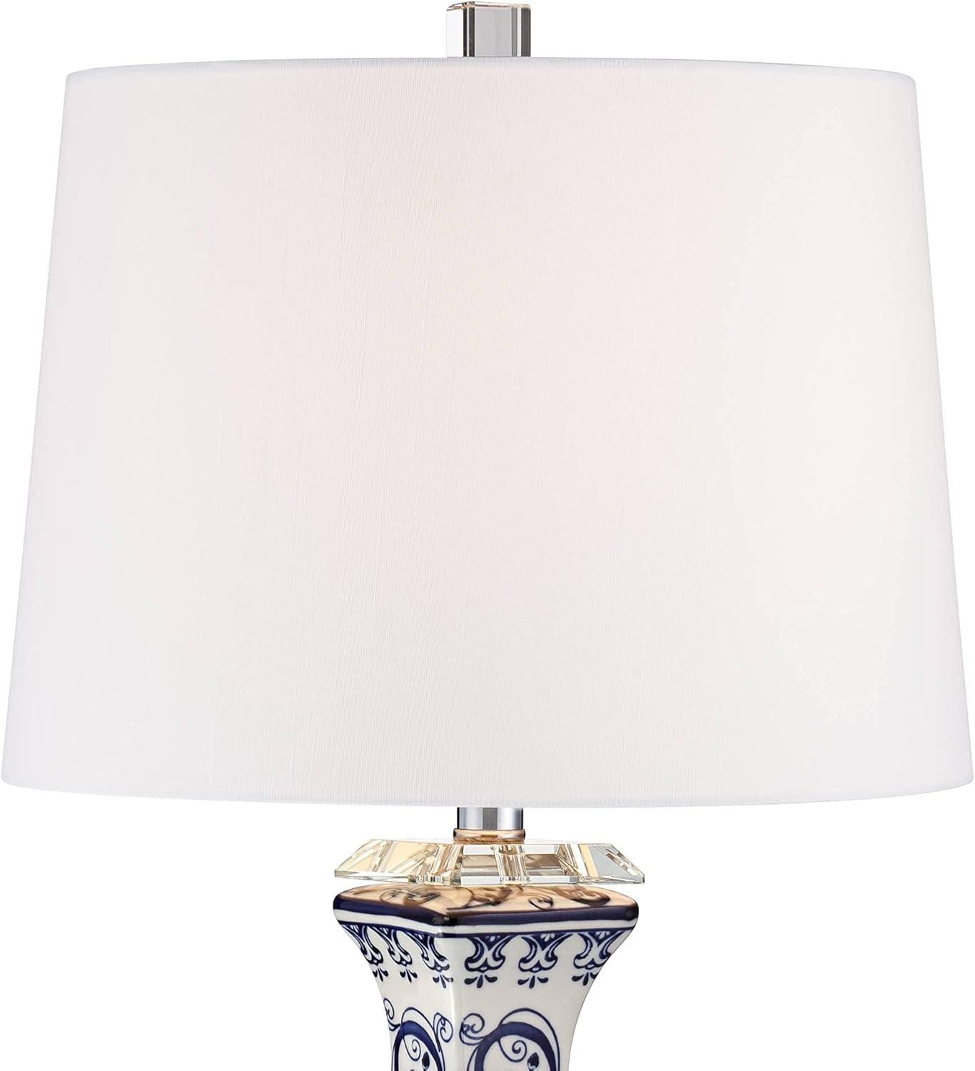 Barnes and Ivy Iris Asian Table Lamp 28" Tall Porcelain Blue Floral Jar Geneva White Drum Shade for Bedroom Living Room Bedside Nightstand Office Kids
