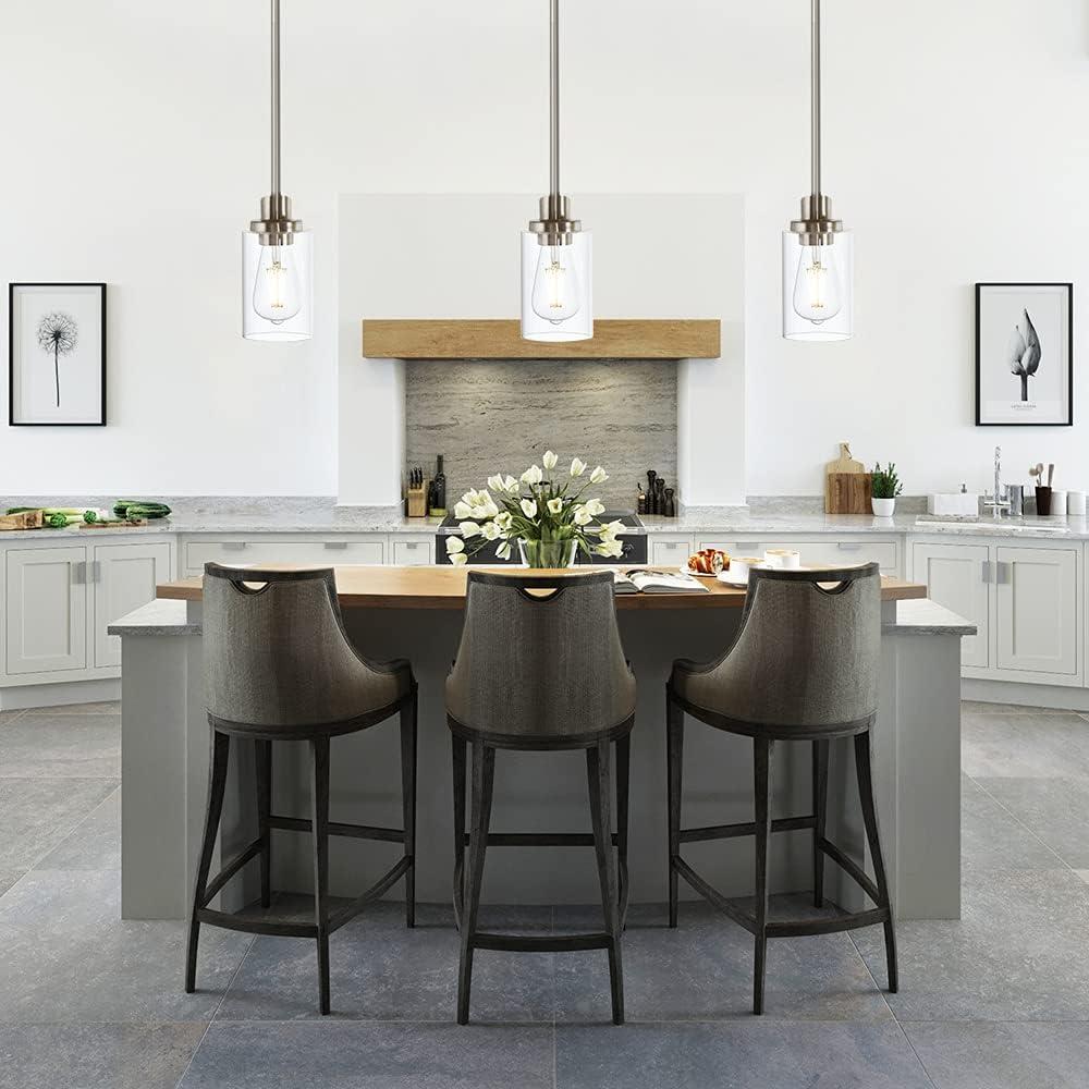 1-Light 5.75" Minimalist Industrial Farmhouse Adjustable Hanging Clear Cylinder Glass Pendant Metallic Silver - Lalia Home: UL Listed, E26 Base