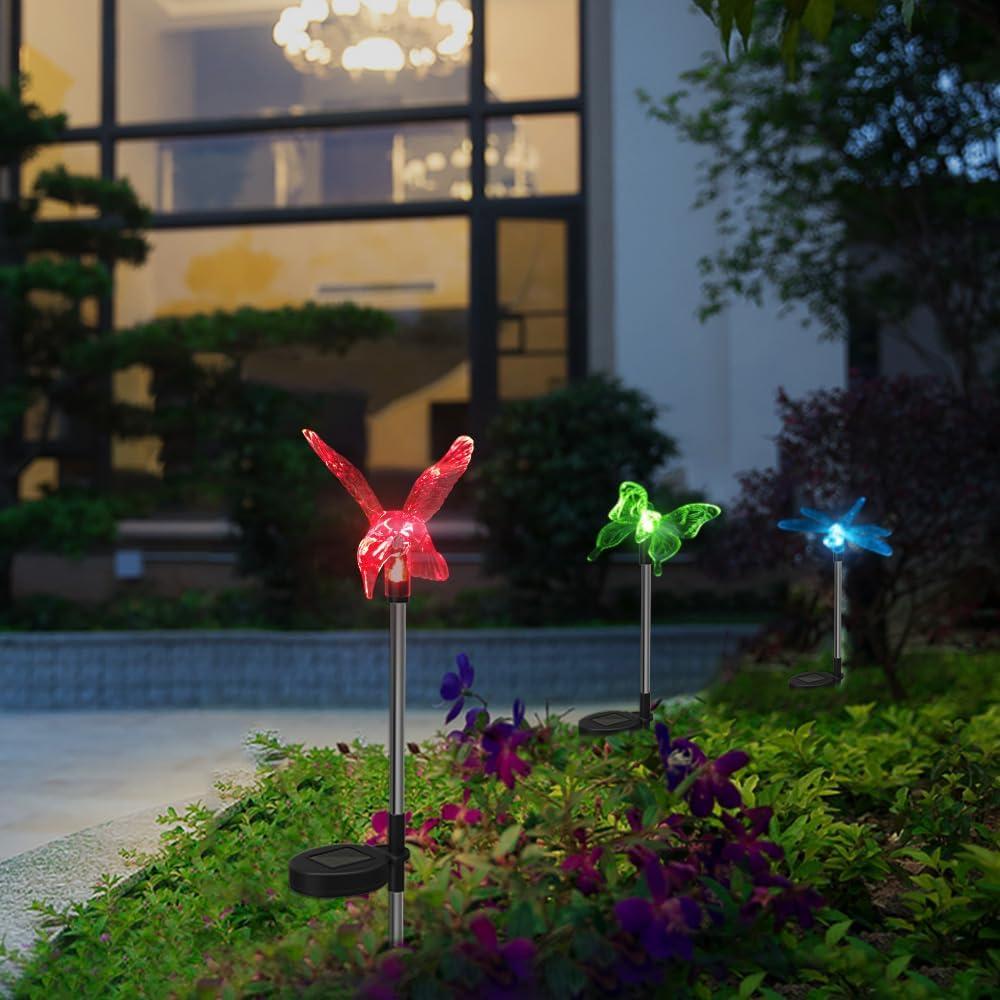 Decorative Solar Garden Lights - Butterfly, Dragonfly, and Hummingbird Stake Lights (6 Pack)