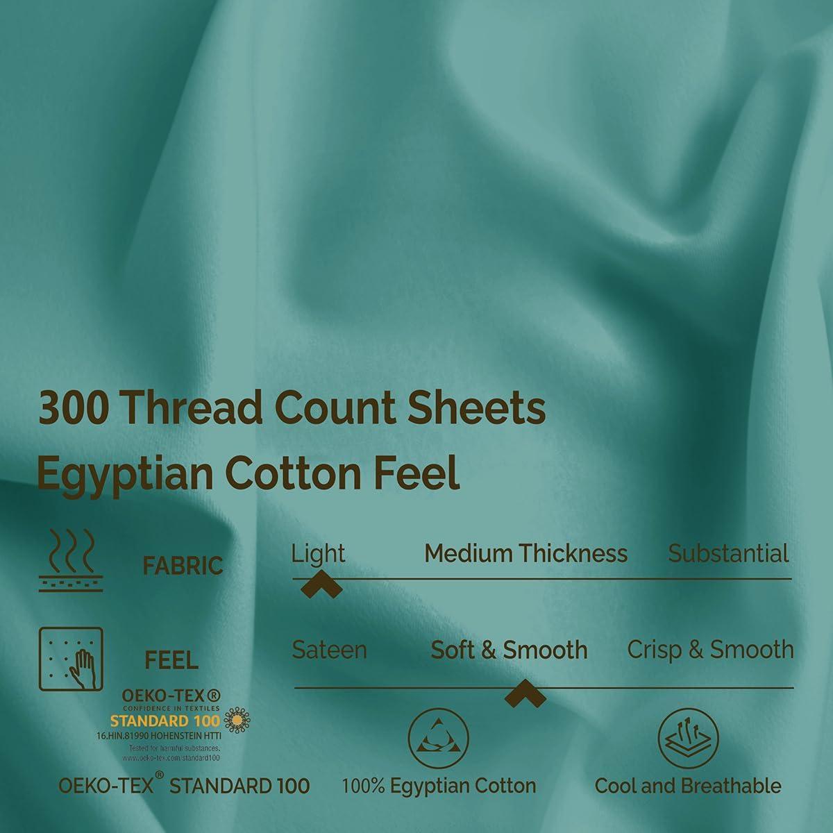 Superior Egyptian Cotton 300 Thread Count Duvet Cover Set, Twin, Teal