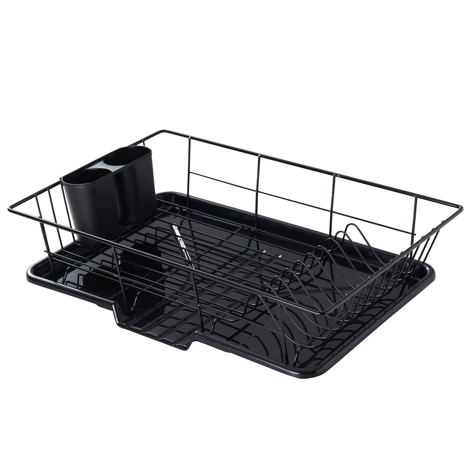 Steel 3-Piece Large Dish Drainer, Black