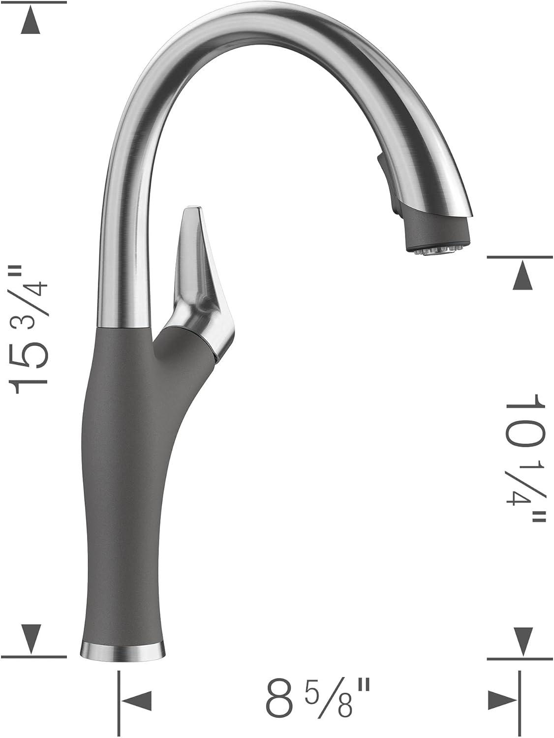 Stainless Steel and Gray Pull-Down Spray Kitchen Faucet