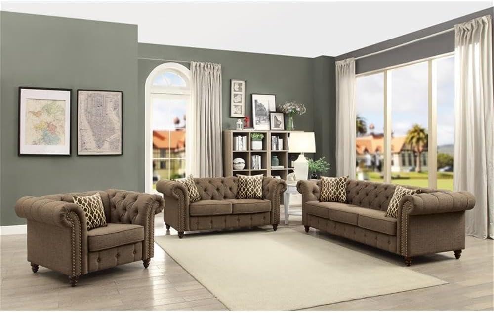Acme Furniture Aurelia Loveseat w/2 Pillows, Gray Linen