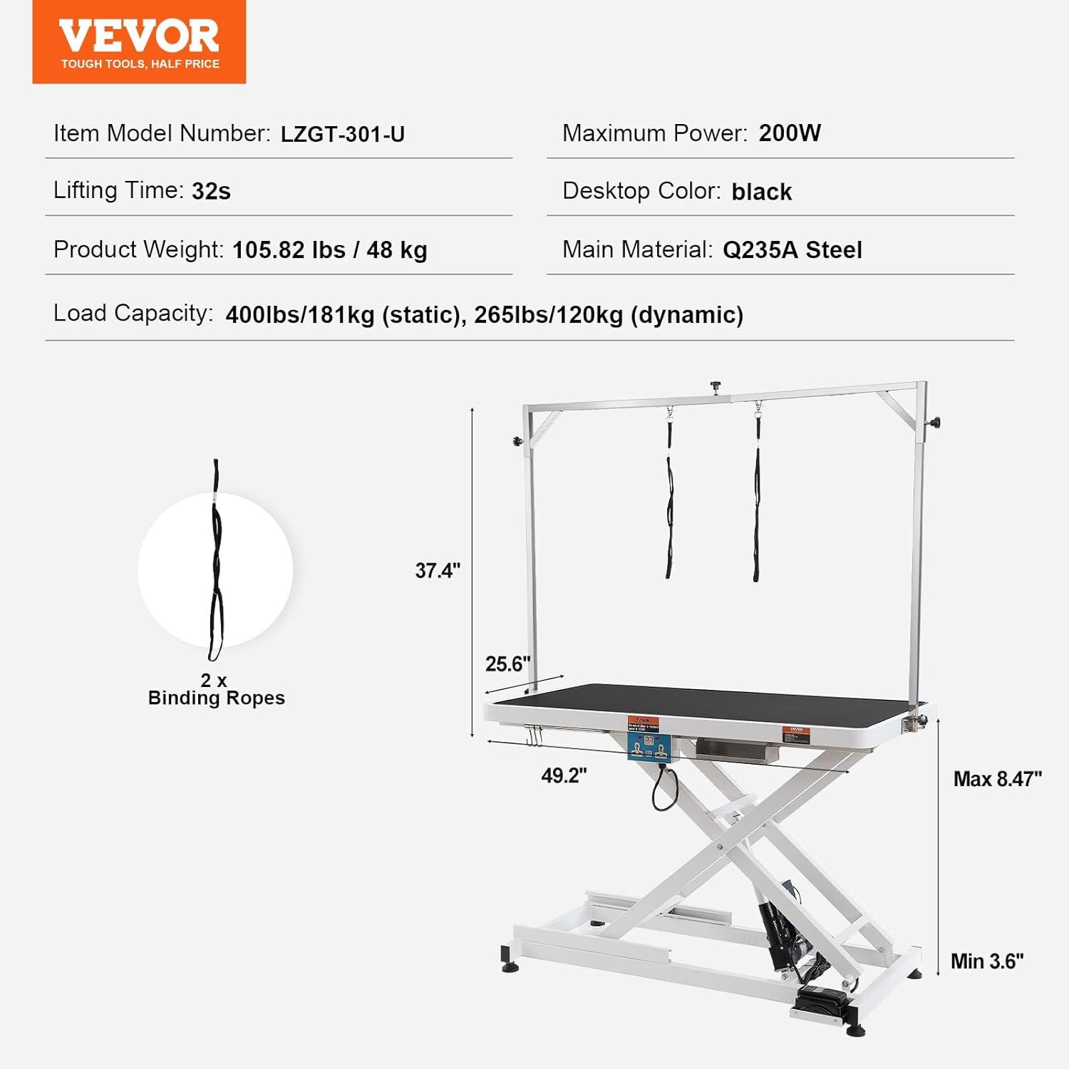 VEVOR 50" Electric Pet Grooming Table with Heavy-Duty Arm, Height-Adjustable Dog Grooming Station